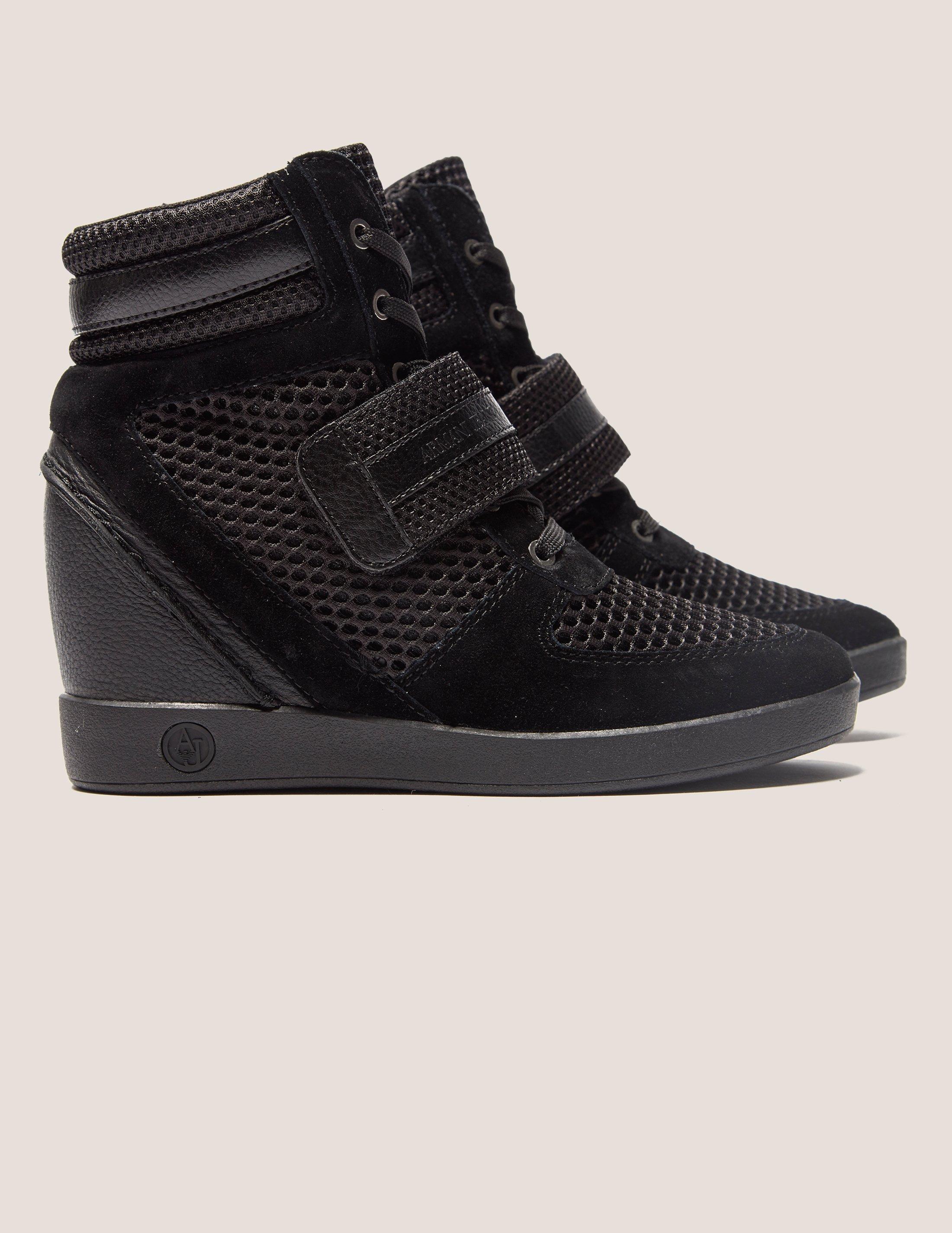 Armani Jeans Denim High Top Wedge Sneakers in Black | Lyst