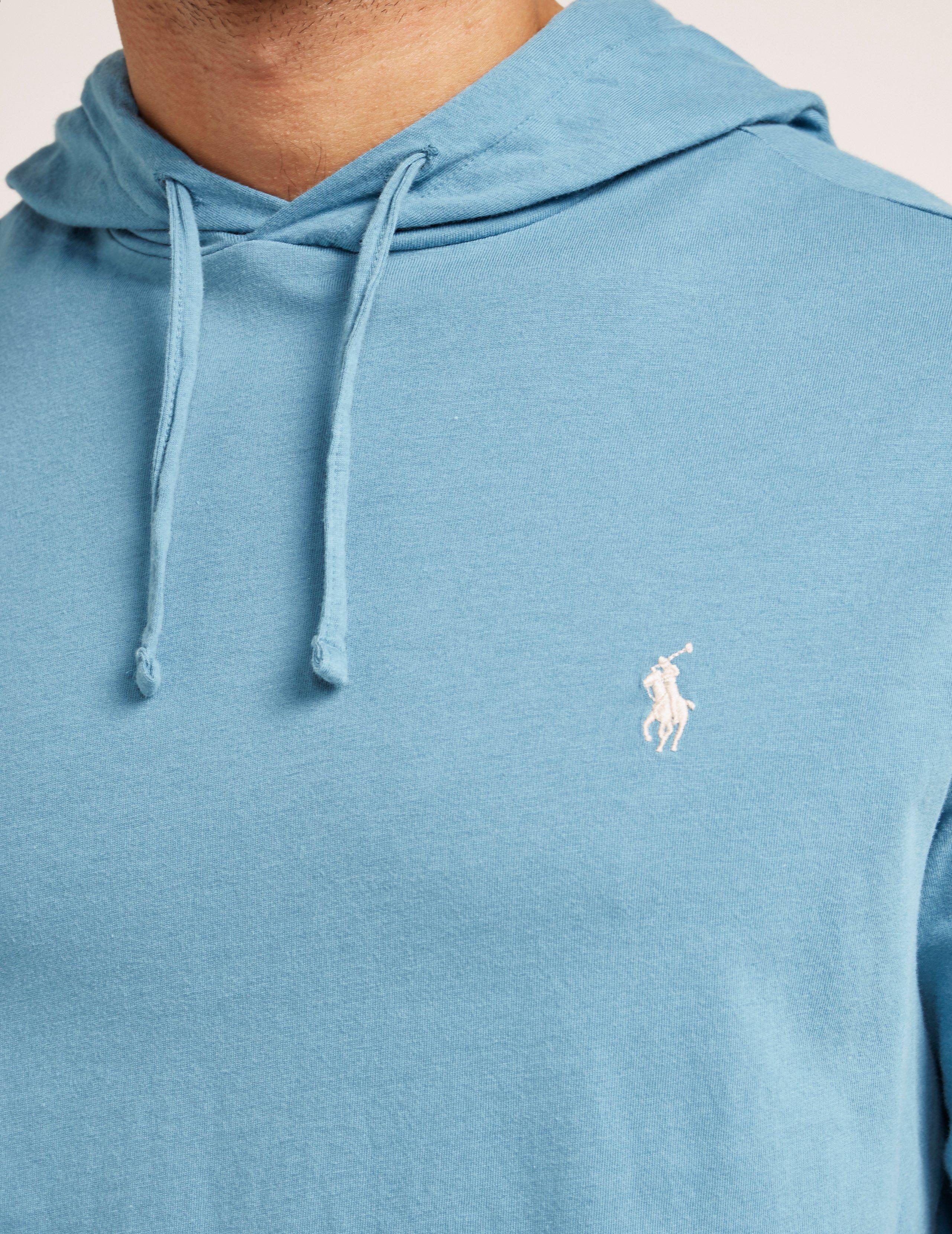 Long Sleeve Hooded T-shirt Blue for Men 