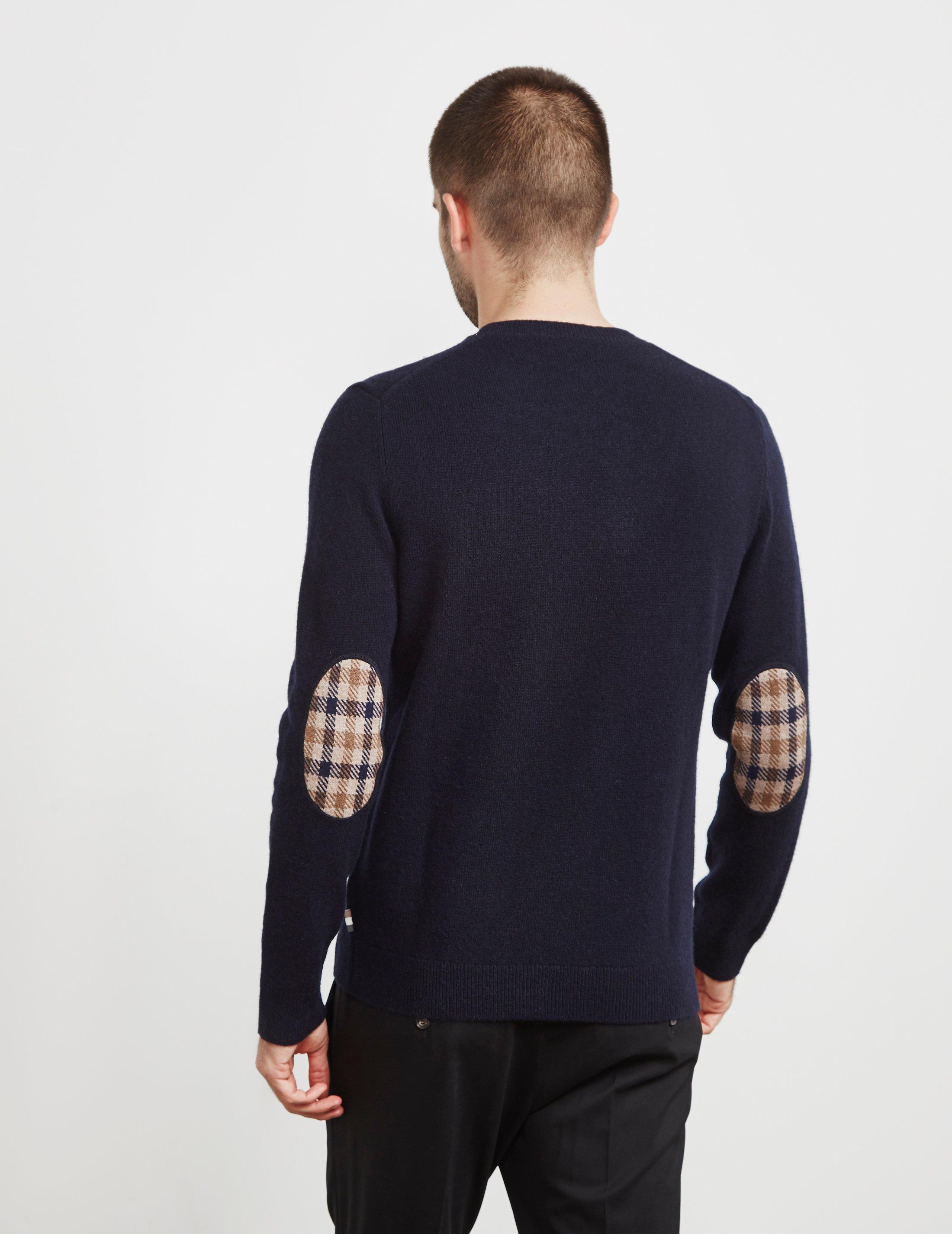 Aquascutum Wool Elbow Patch Knitted Jumper Navy Blue for Men Lyst