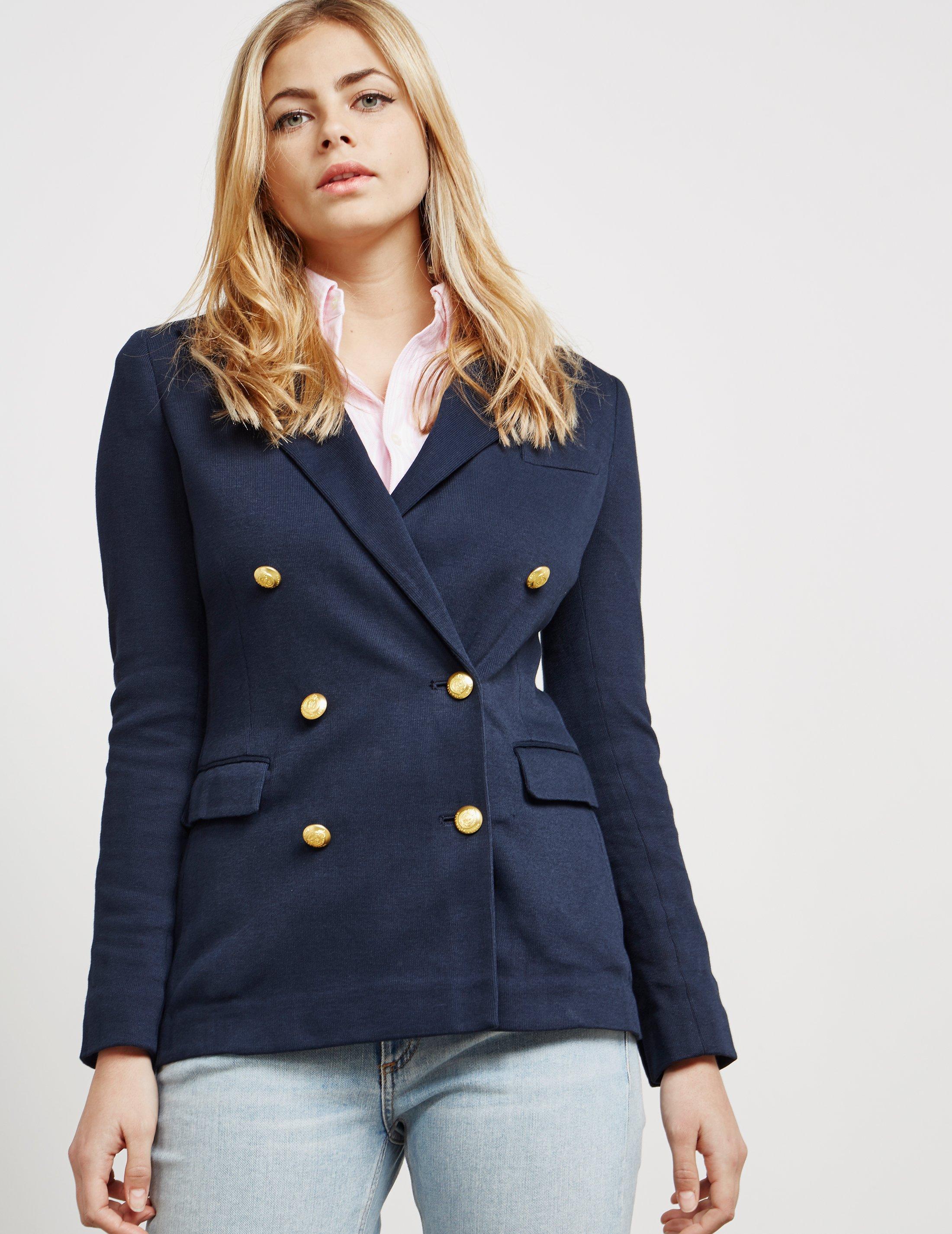 Polo Ralph Lauren Cotton Womens Knitted Double Button Blazer Navy Blue |  Lyst