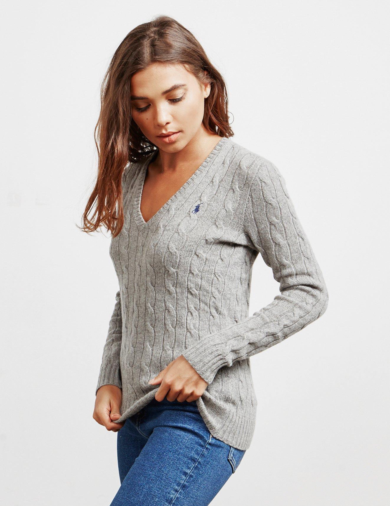 grey v neck knitted jumper