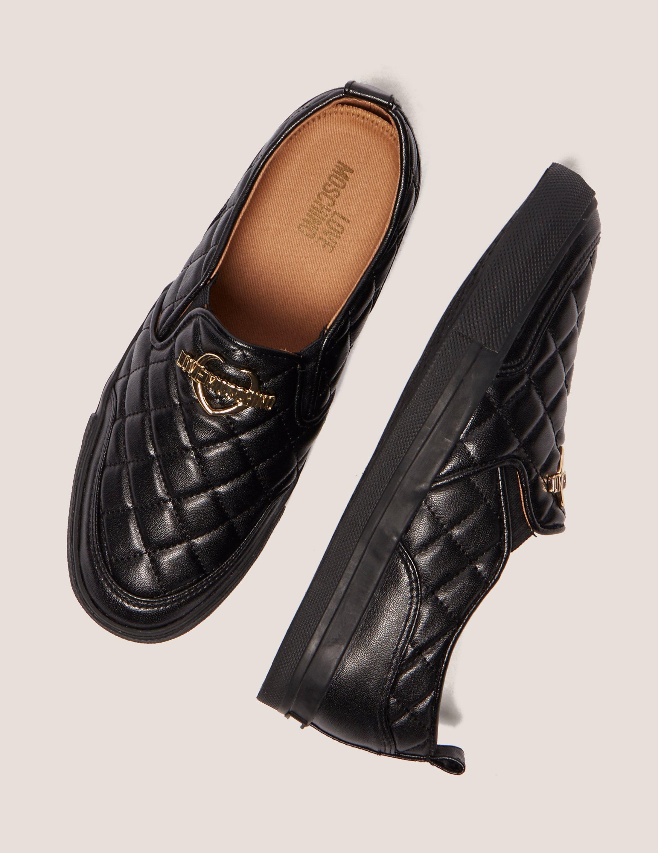 Love Moschino Quilted Slip On Sneakers in Black | Lyst