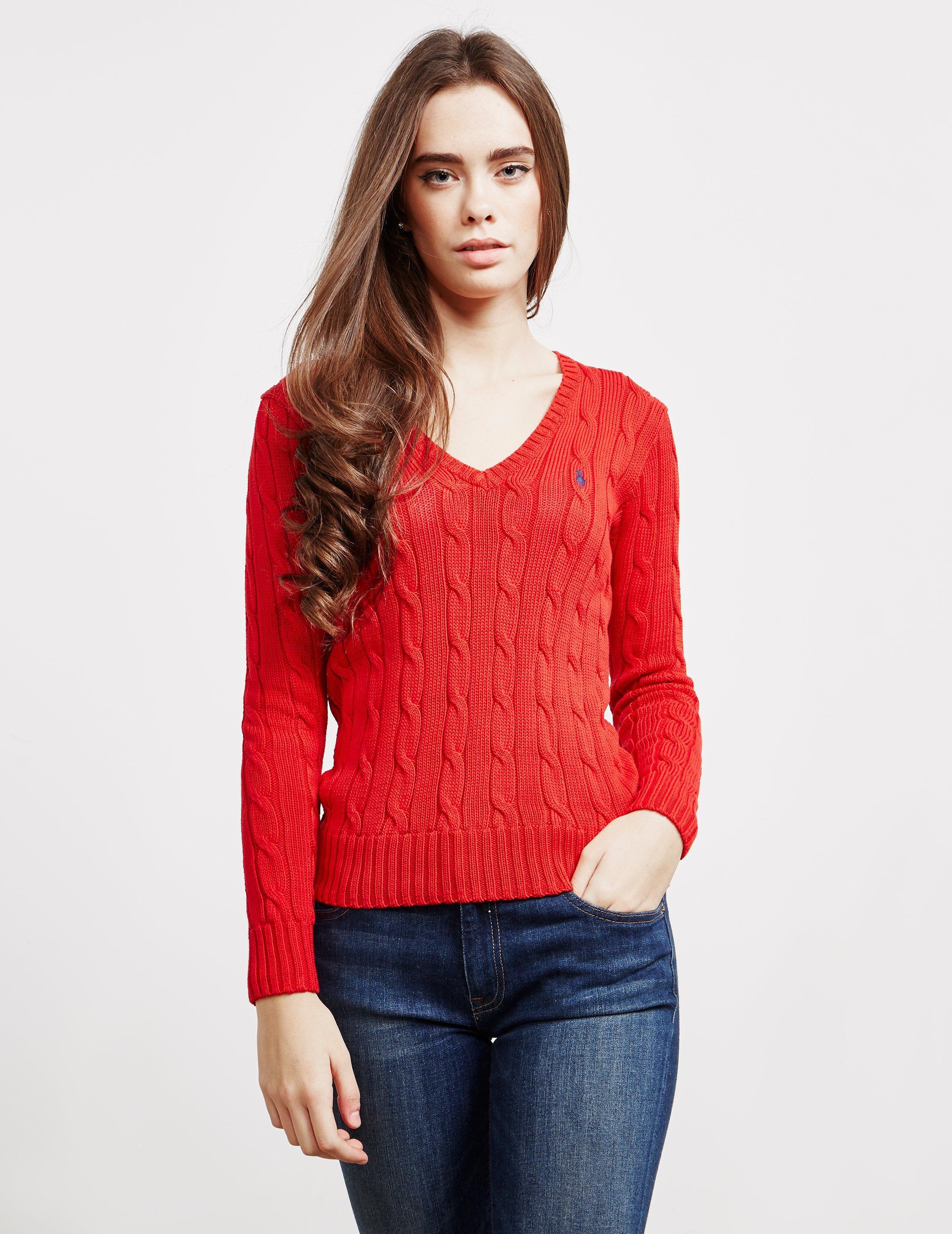 Polo Ralph Lauren Cotton Kimberly V Neck Jumper Red | Lyst