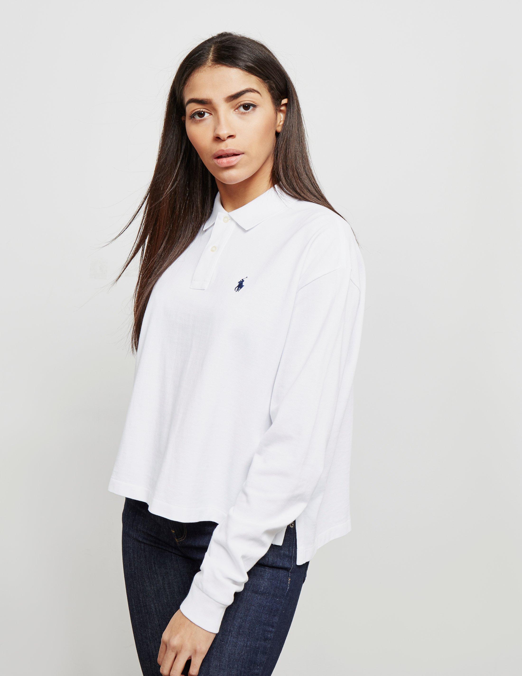 Polo Ralph Lauren Cotton Cropped Long Sleeve Polo Shirt White | Lyst