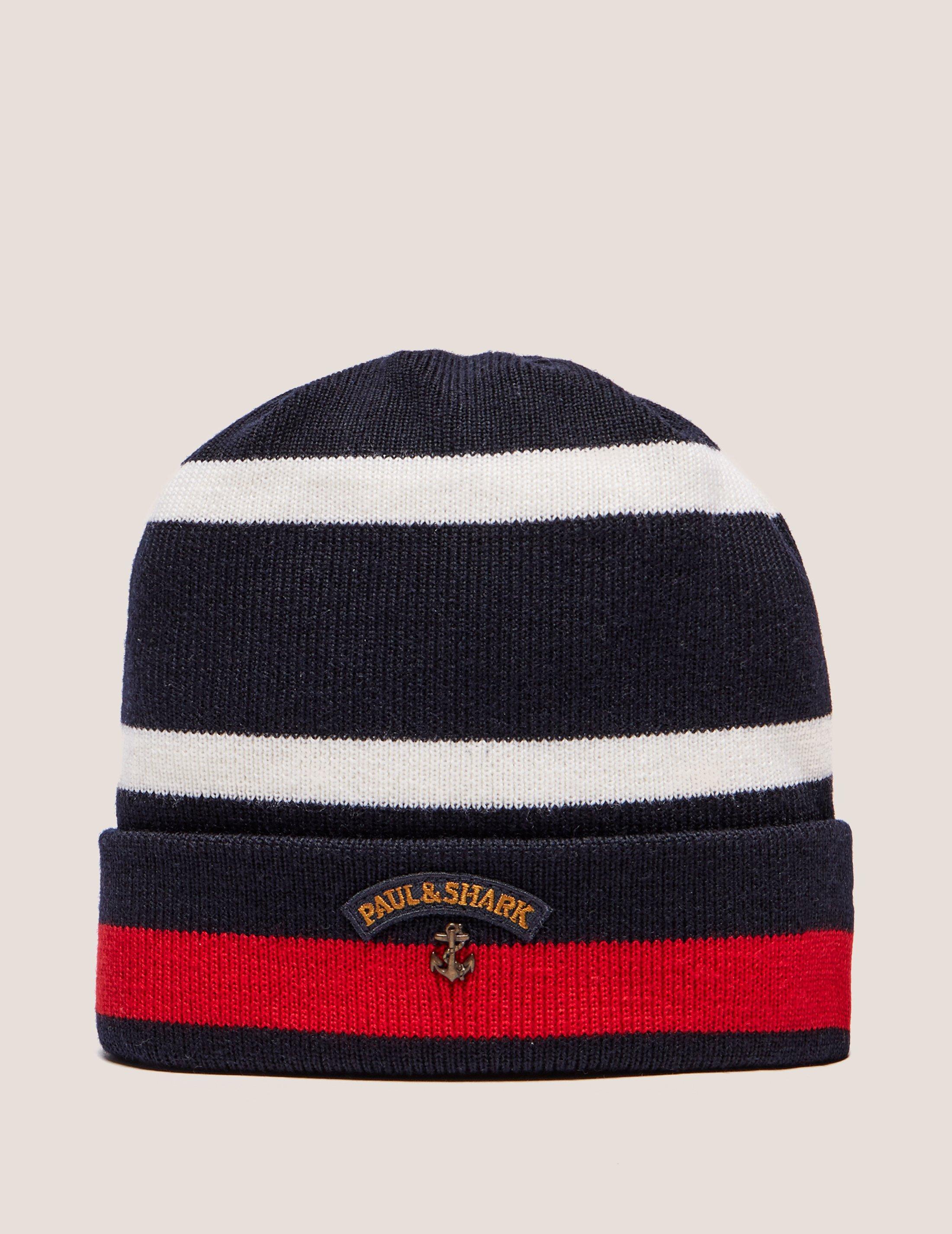 Paul \u0026 Shark Mens Stripe Beanie Navy 