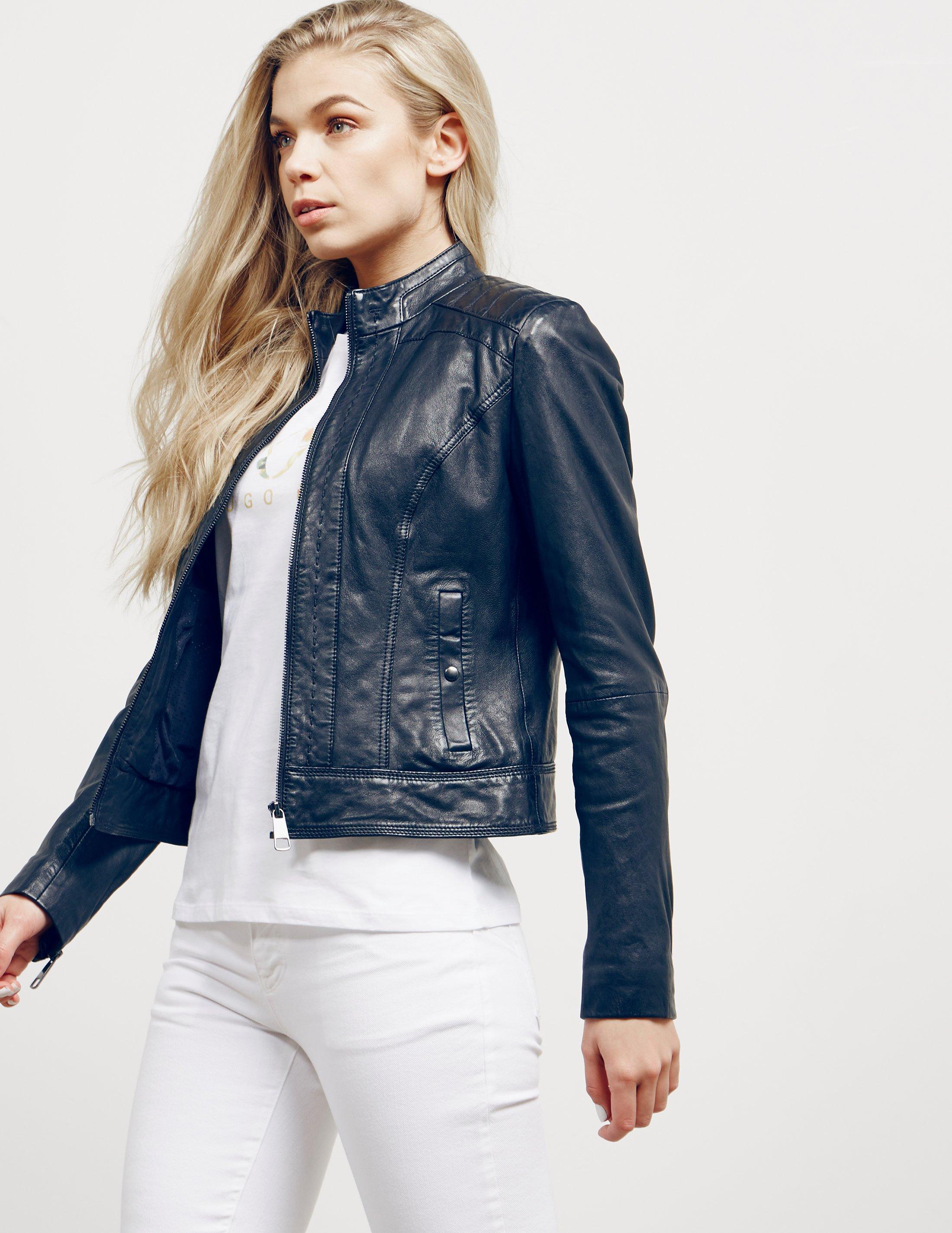 BOSS Womens Janabelle Leather Jacket - Online Exclusive Navy Blue - Lyst
