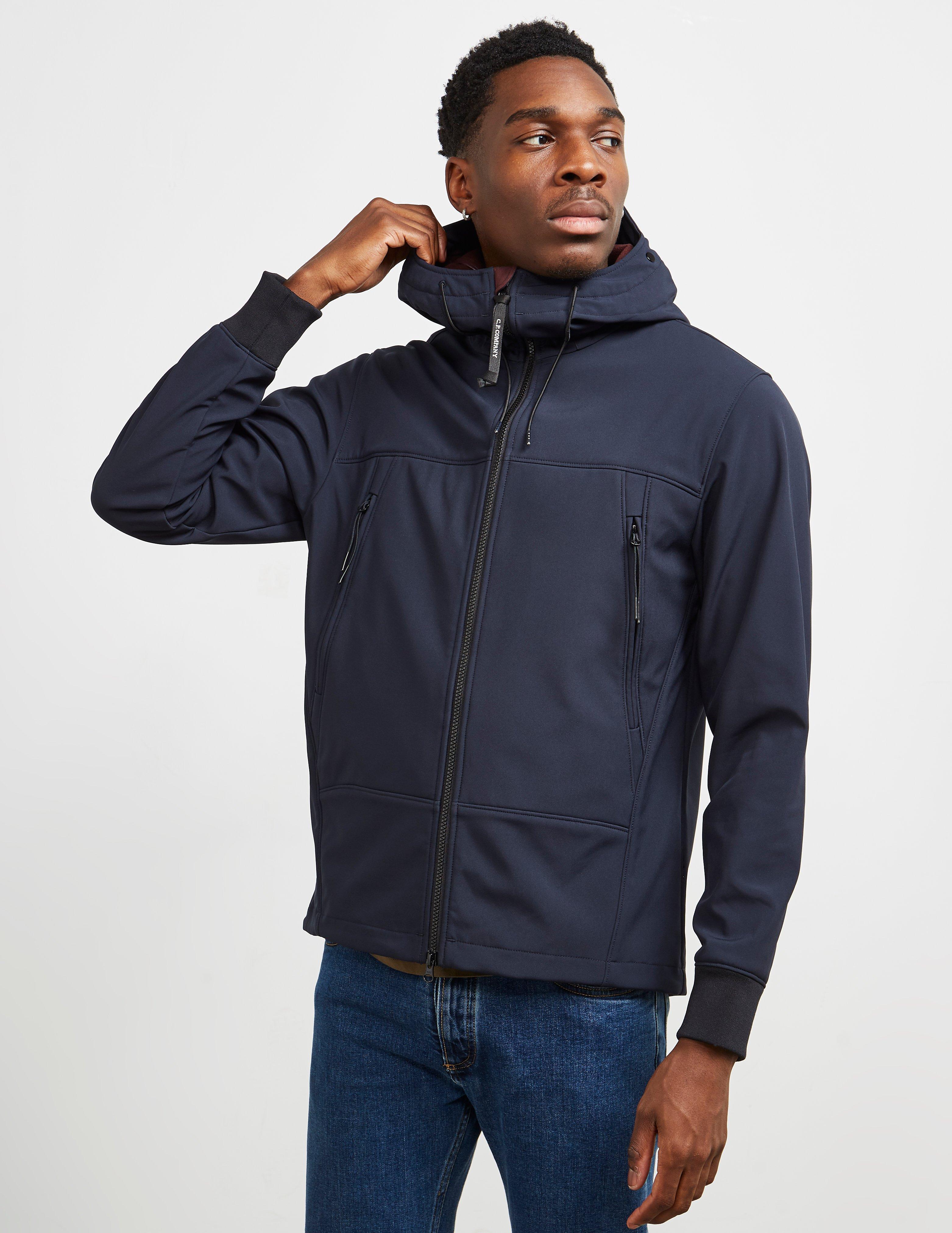 cp company navy soft shell goggle jacket