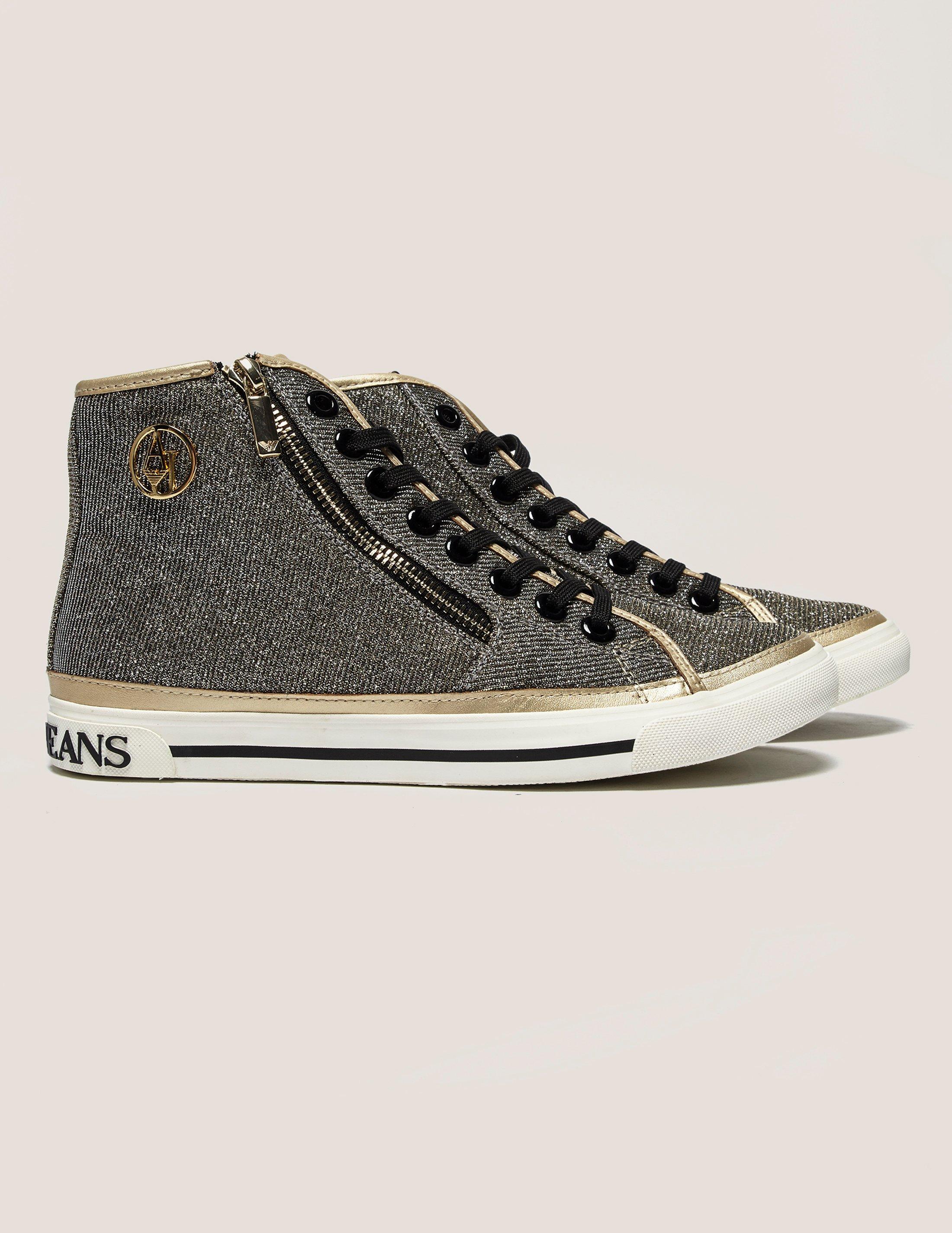 Armani Jeans Denim Glitter High Tops in Gold (Metallic) | Lyst