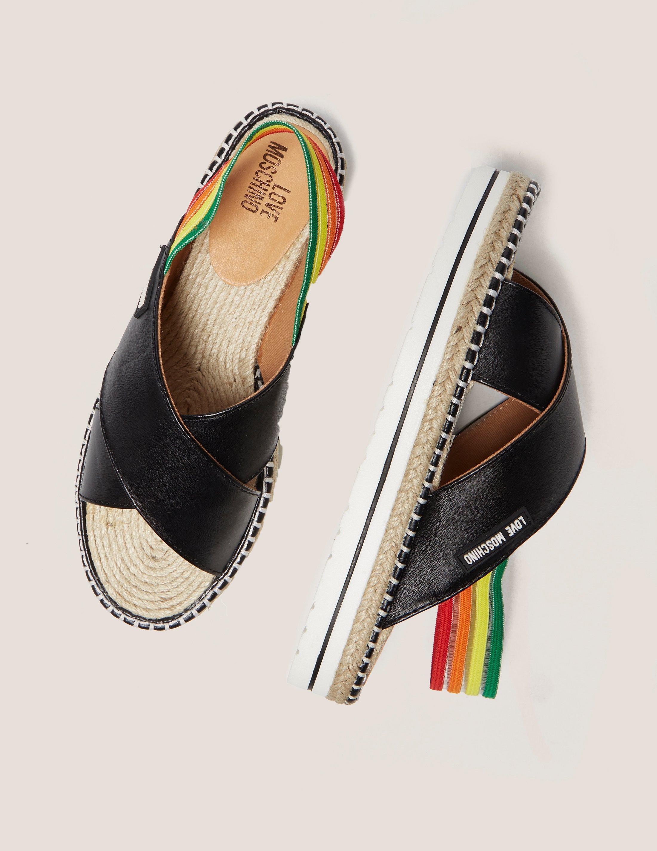 moschino abstract leather flat sandals