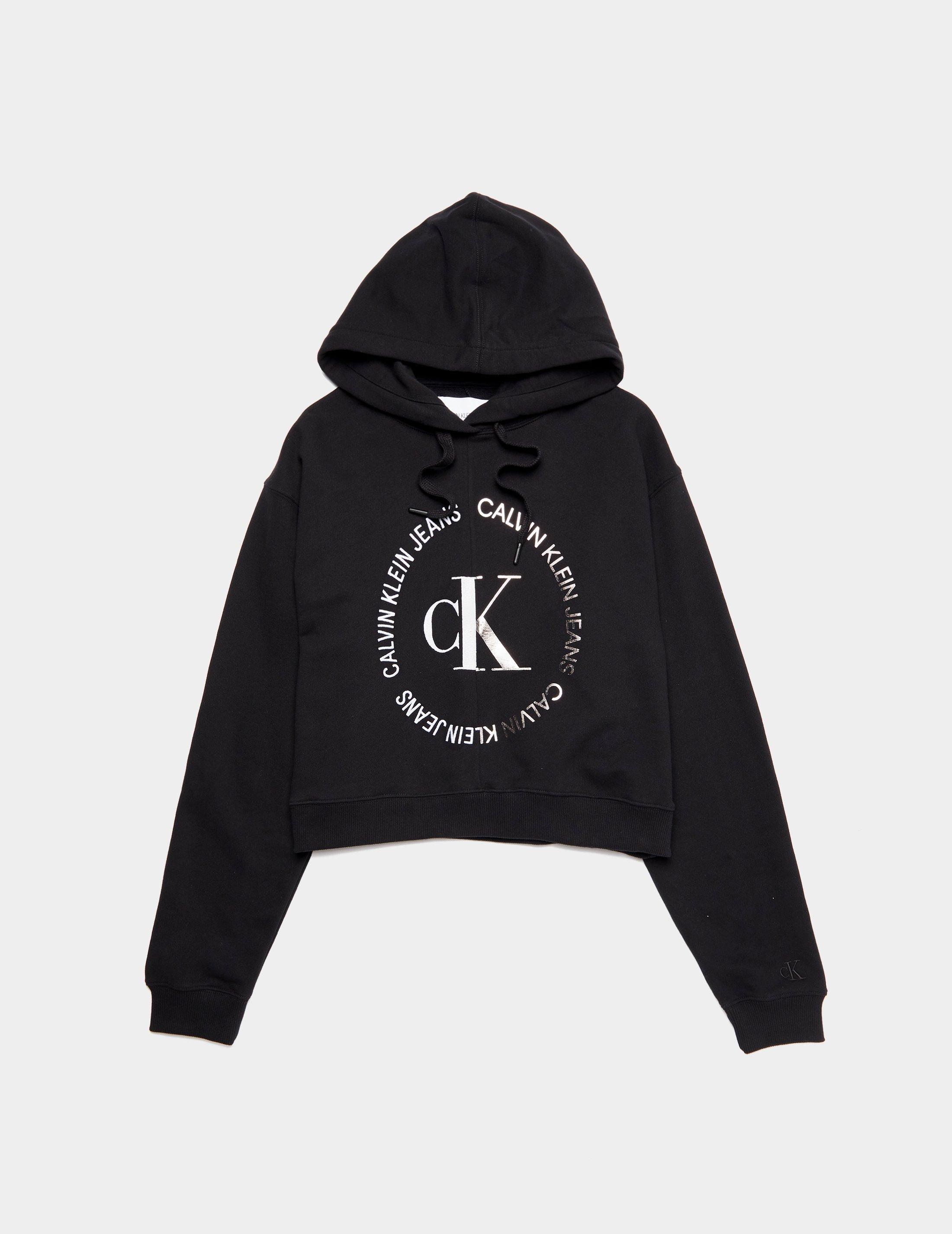 Calvin Klein Denim Round Logo Hoodie Black/black - Lyst