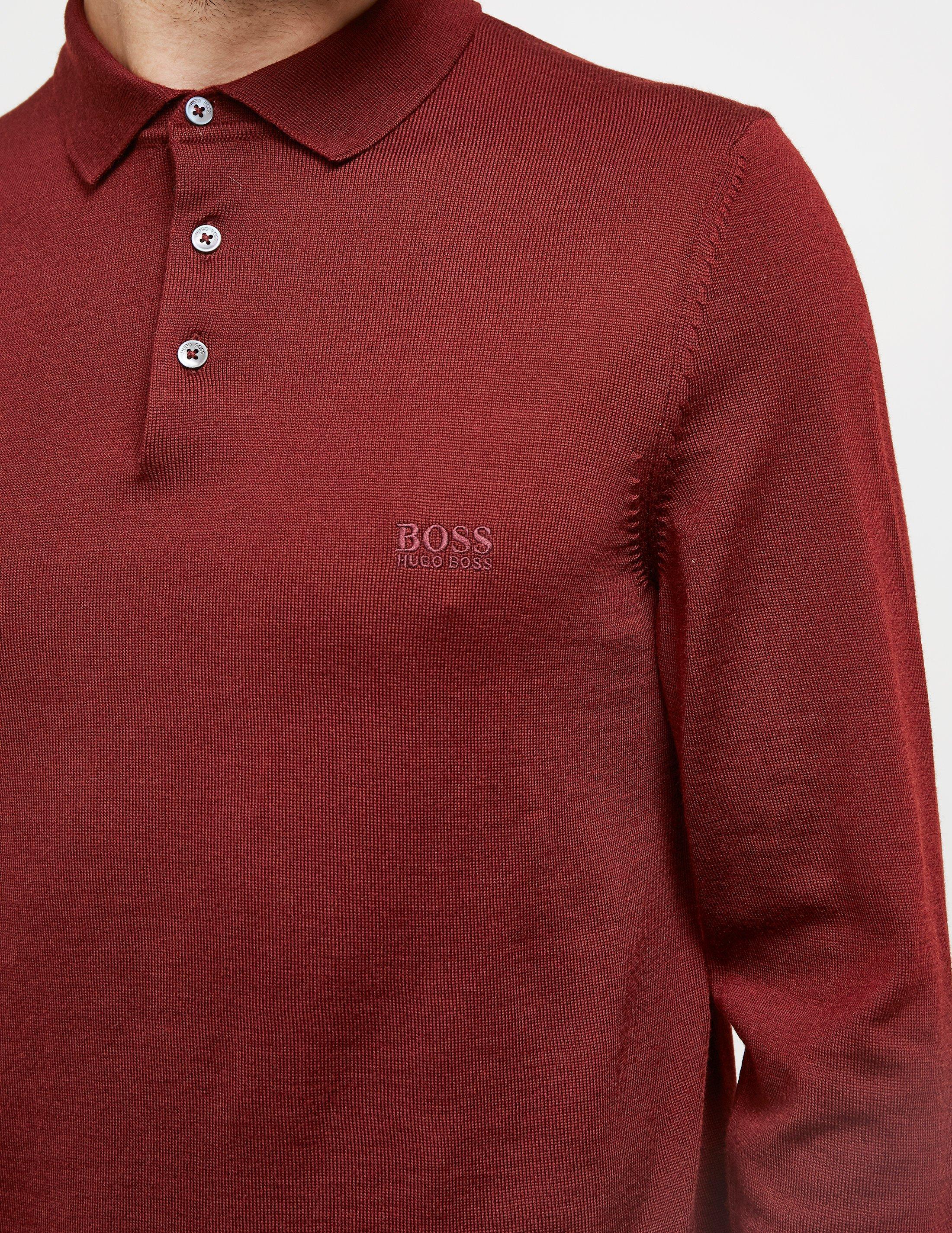 BOSS HUGO BOSS Bono Knitted Long Sleeve Polo Shirt Burgundy in Red for Men - Lyst