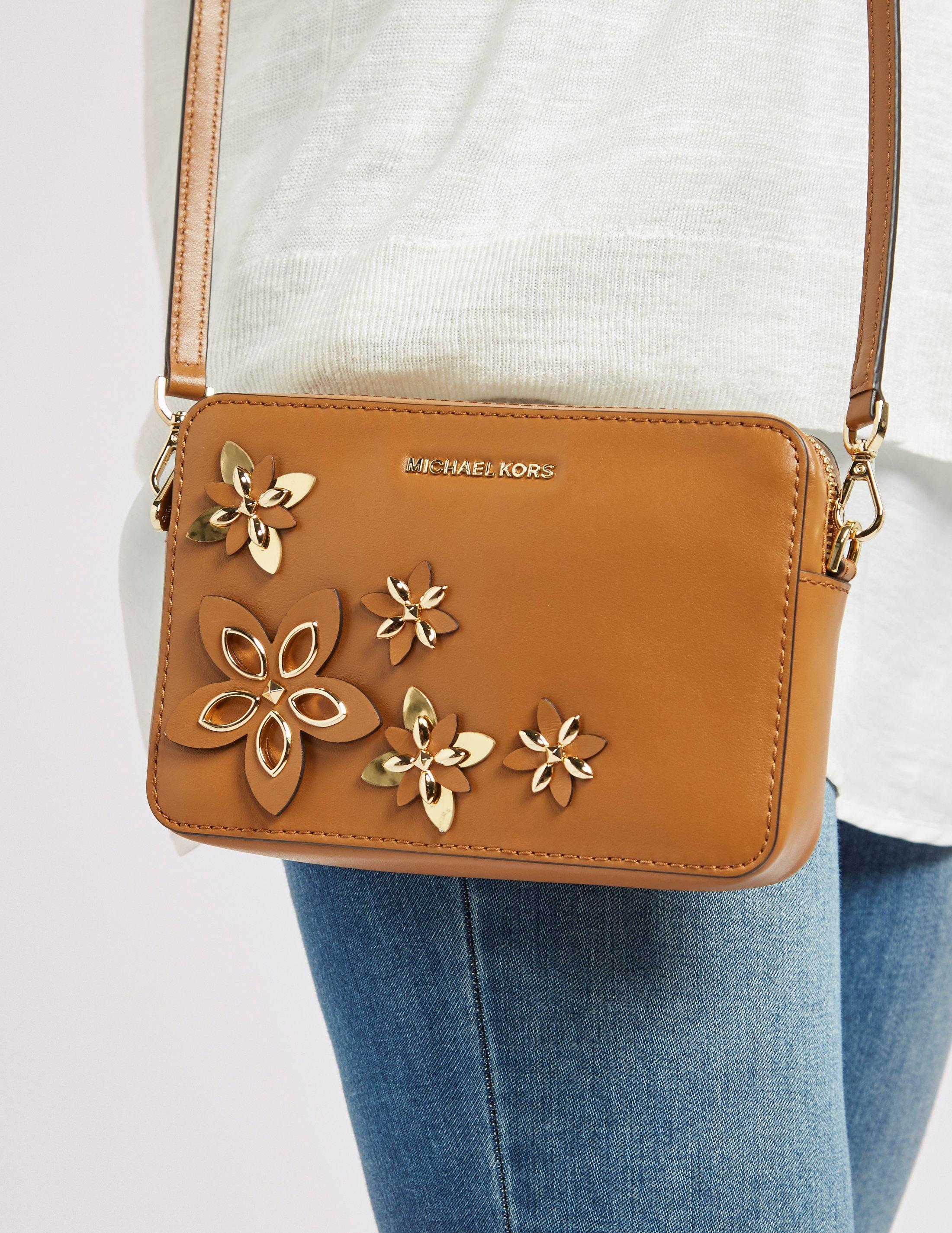 Michael Kors Leather Flowers Medium Camera Bag in Brown - Lyst