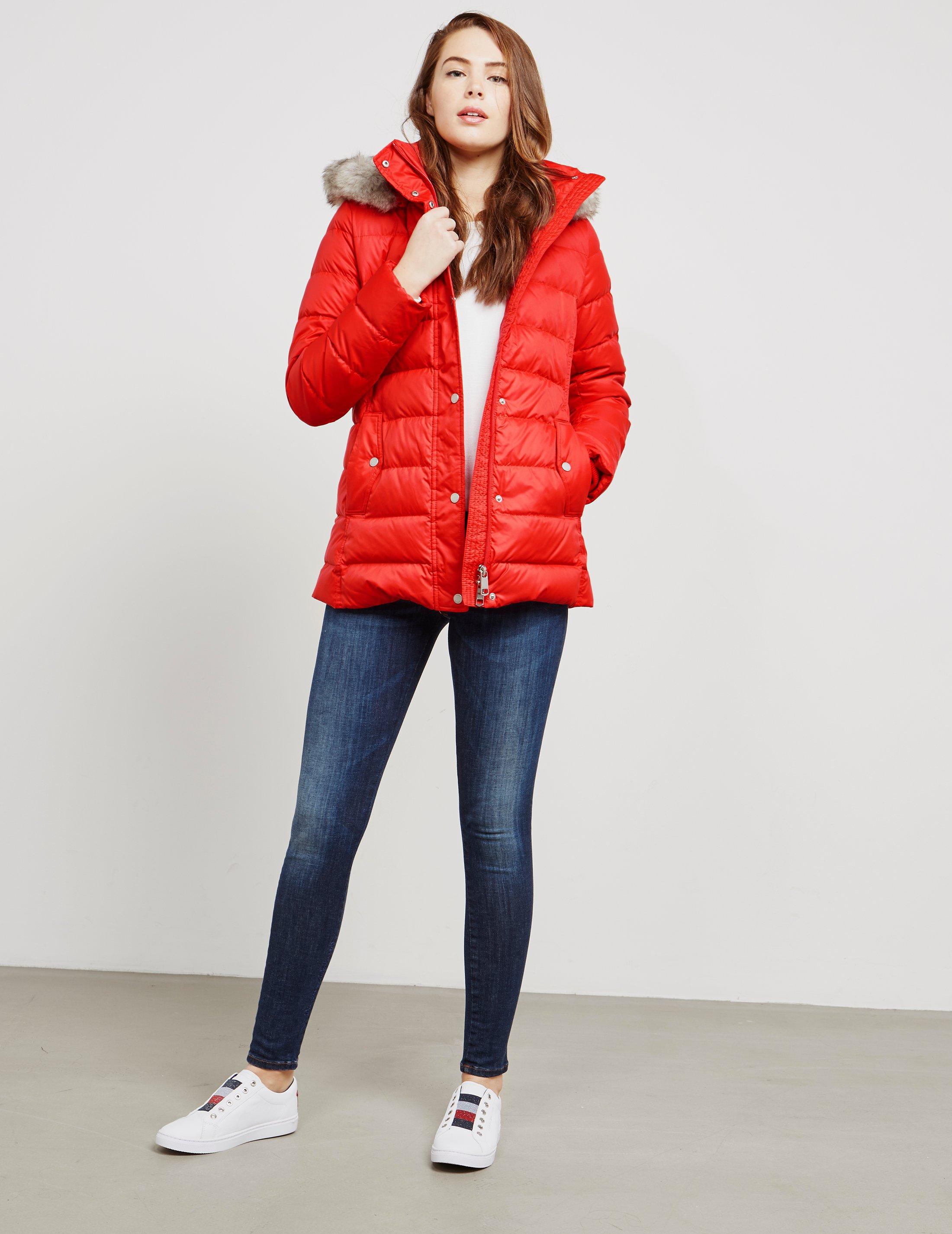 tommy hilfiger women's short down alternative jacket with zipout fleece hood