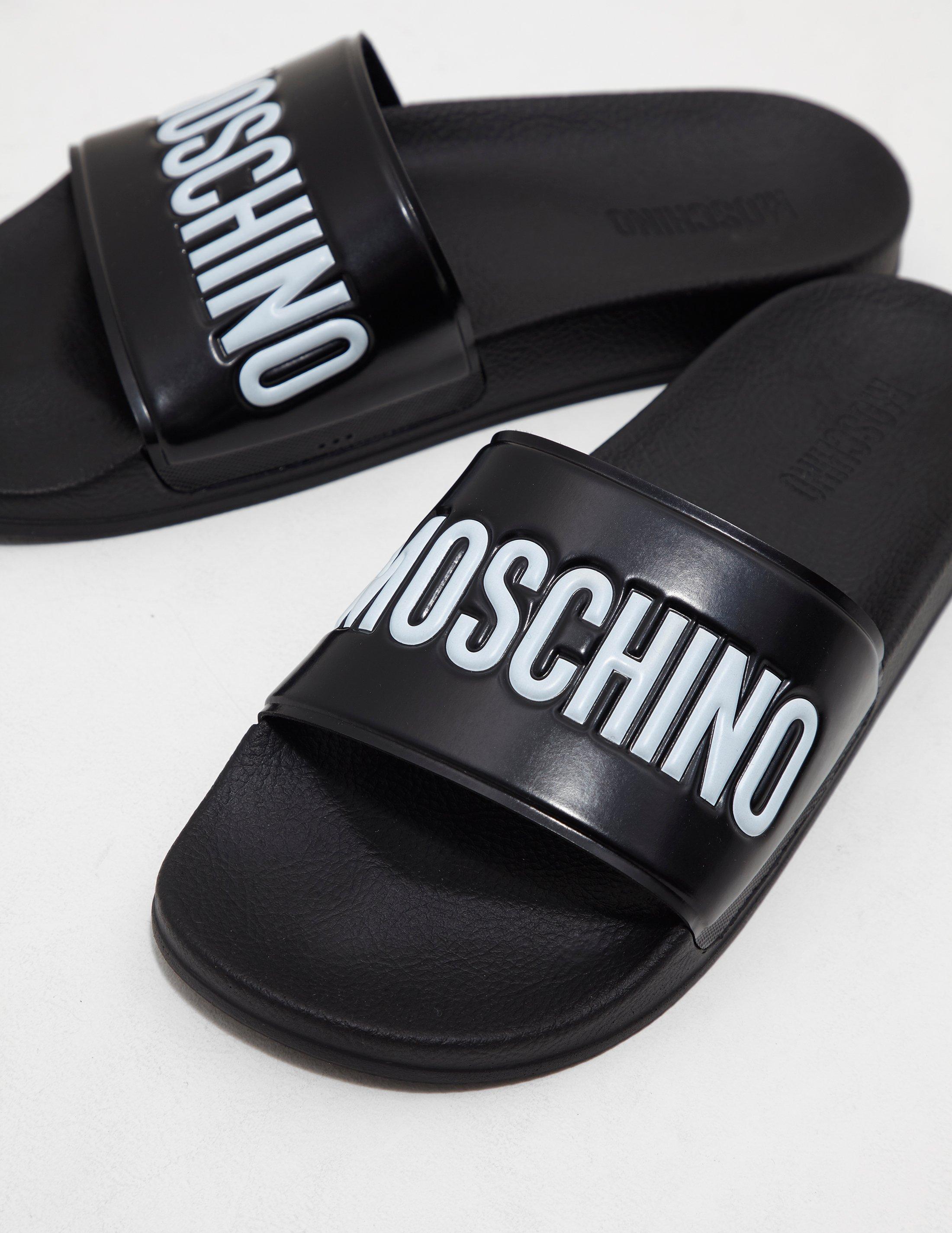 Moschino Logo Slides in Black for Men 