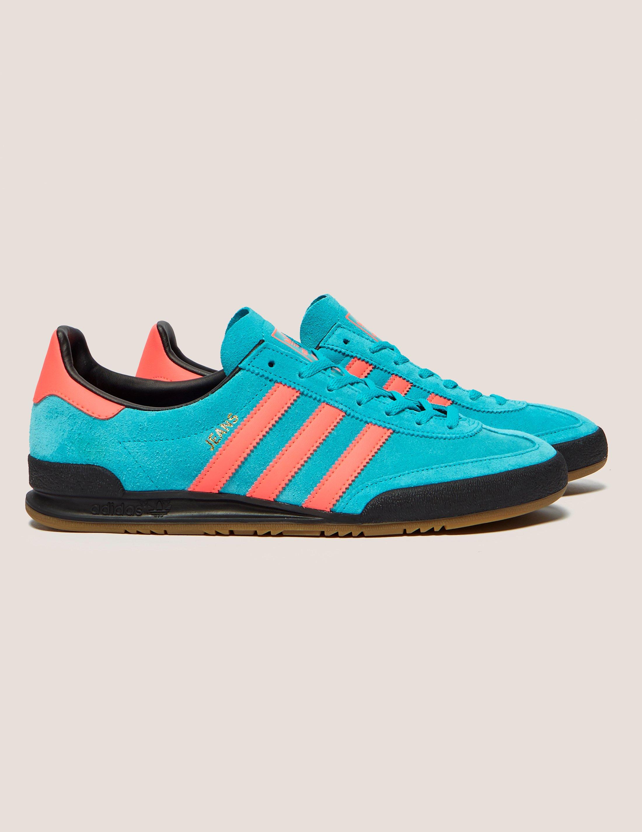 blue and pink adidas jeans