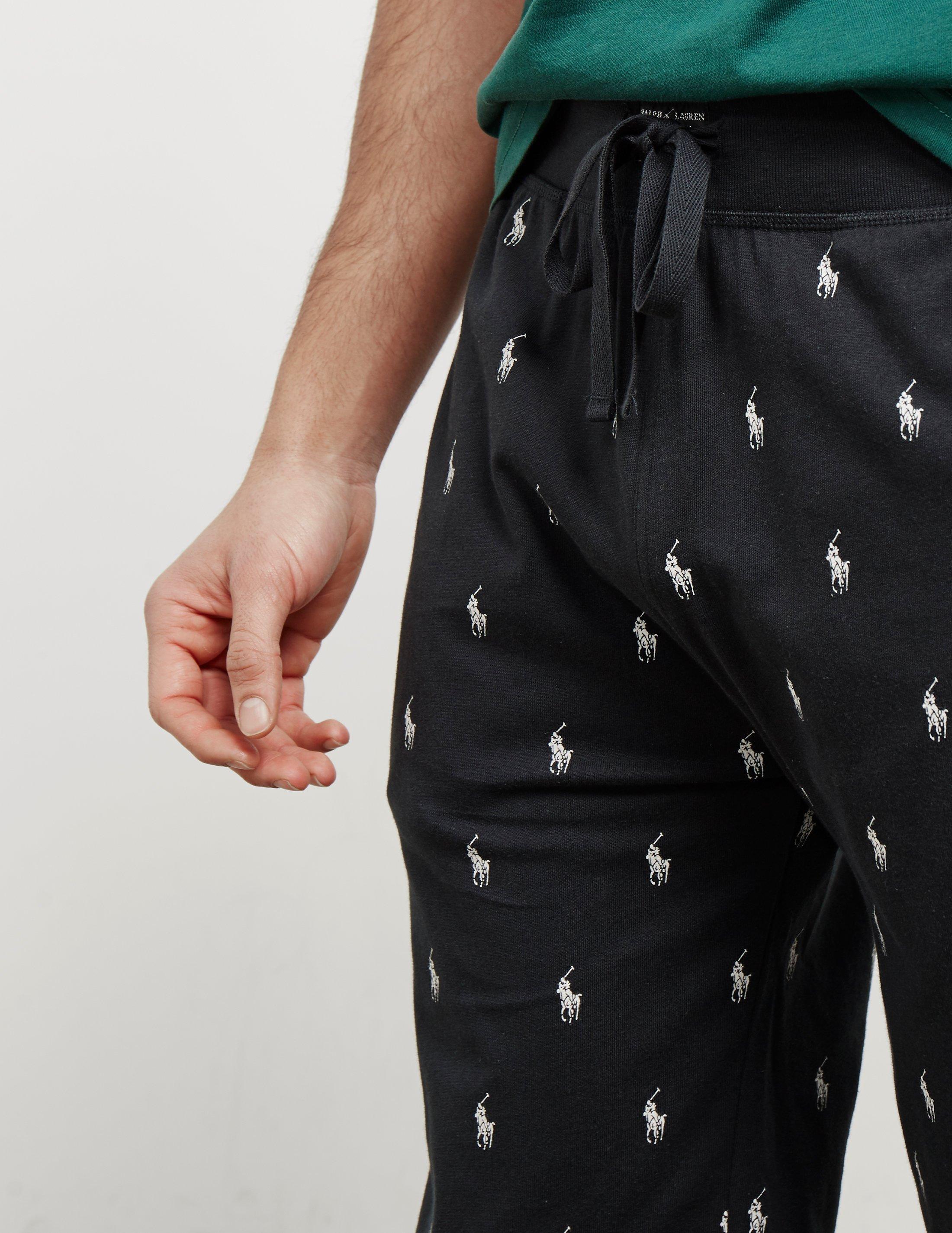 Over Print Fleece Pants Black for Men 