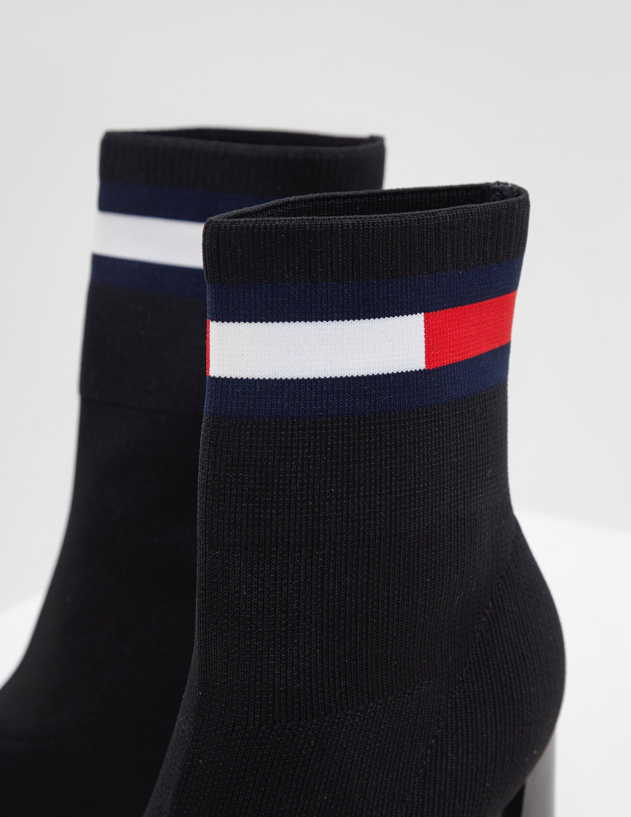 Tommy Hilfiger Womens Sock Heeled Boots Black | Lyst