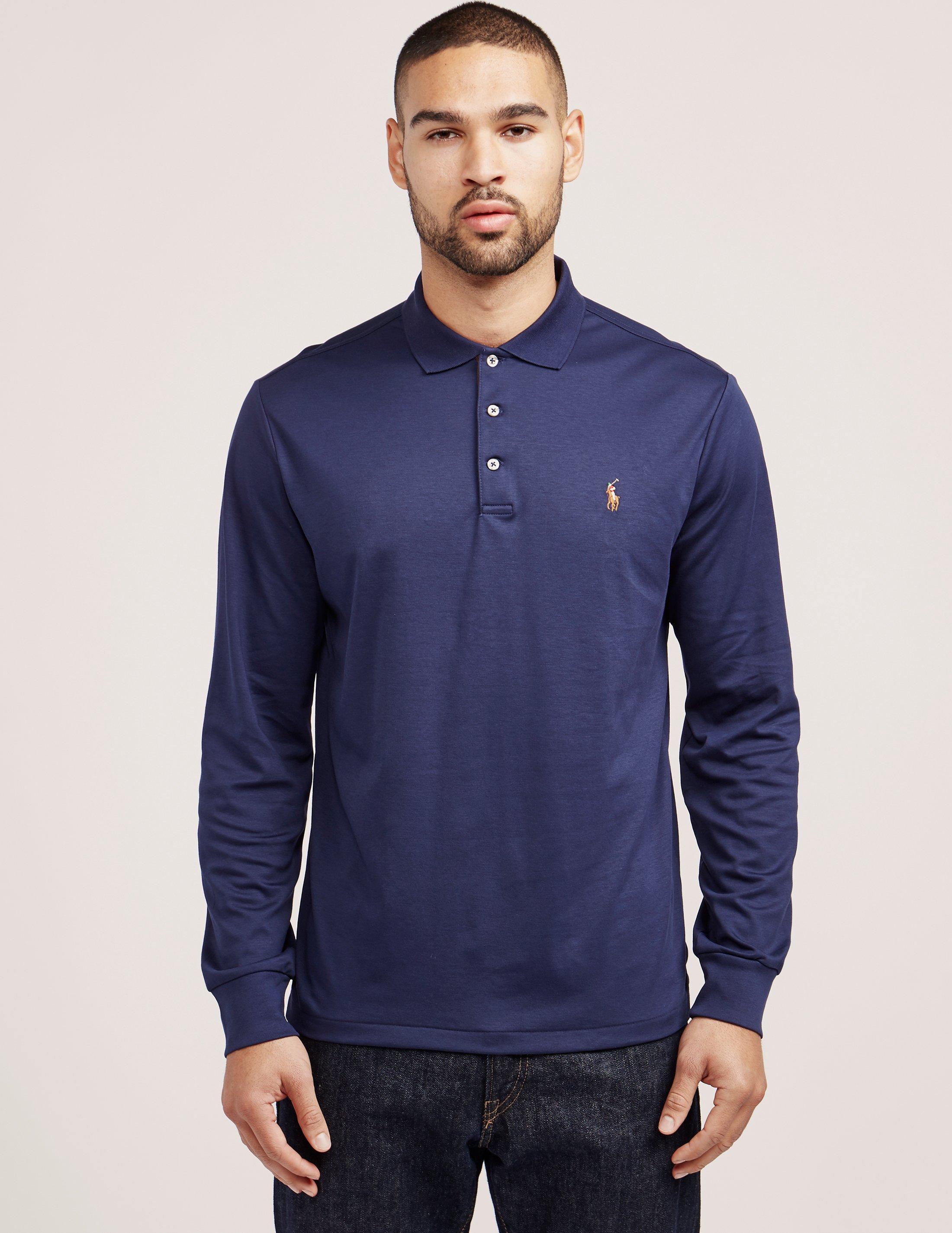 Polo Ralph Lauren Mens Pima Cotton Long Sleeve Polo Shirt Navy Blue for ...