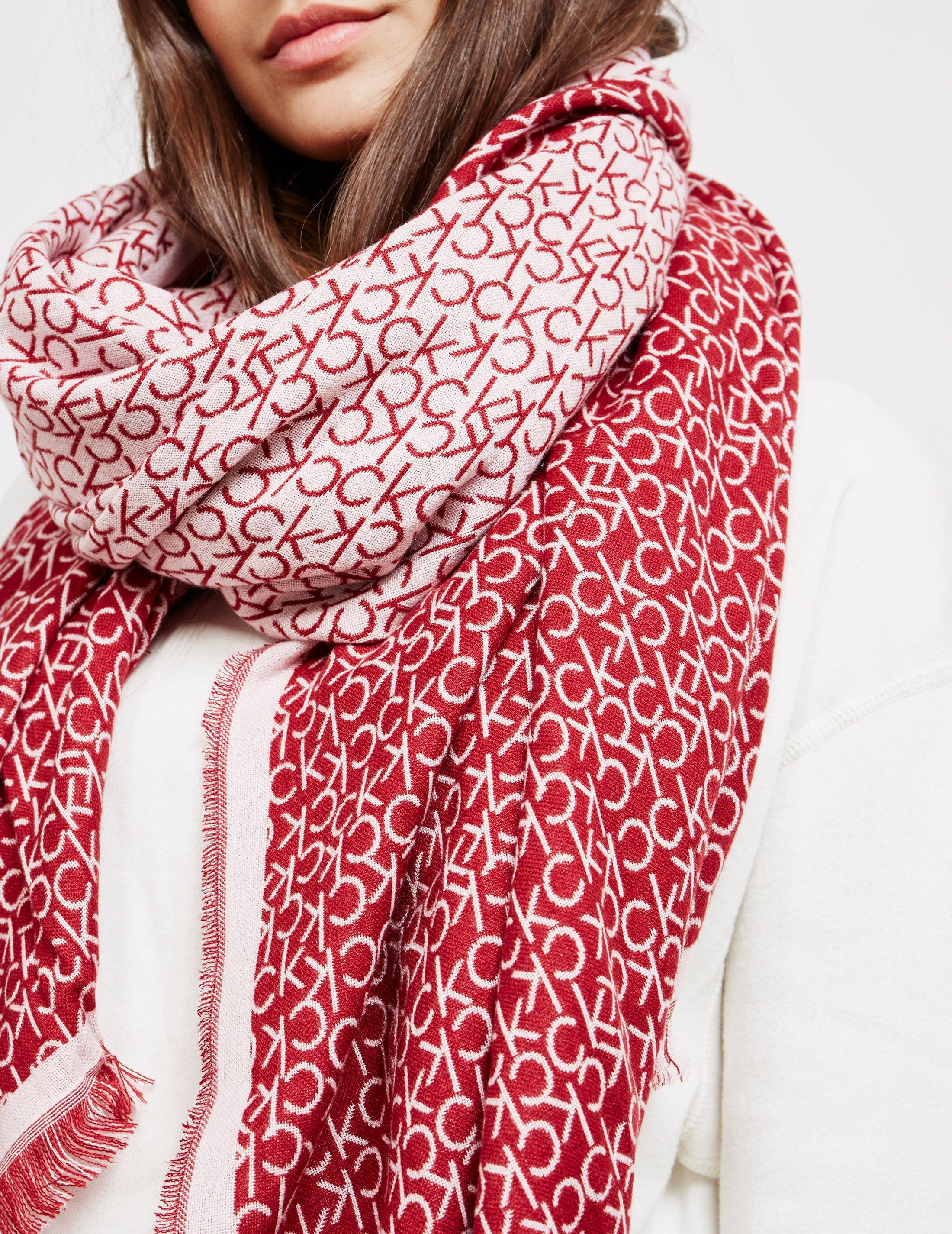 Calvin Klein Synthetic Womens Check Scarf - Online Exclusive Red - Lyst