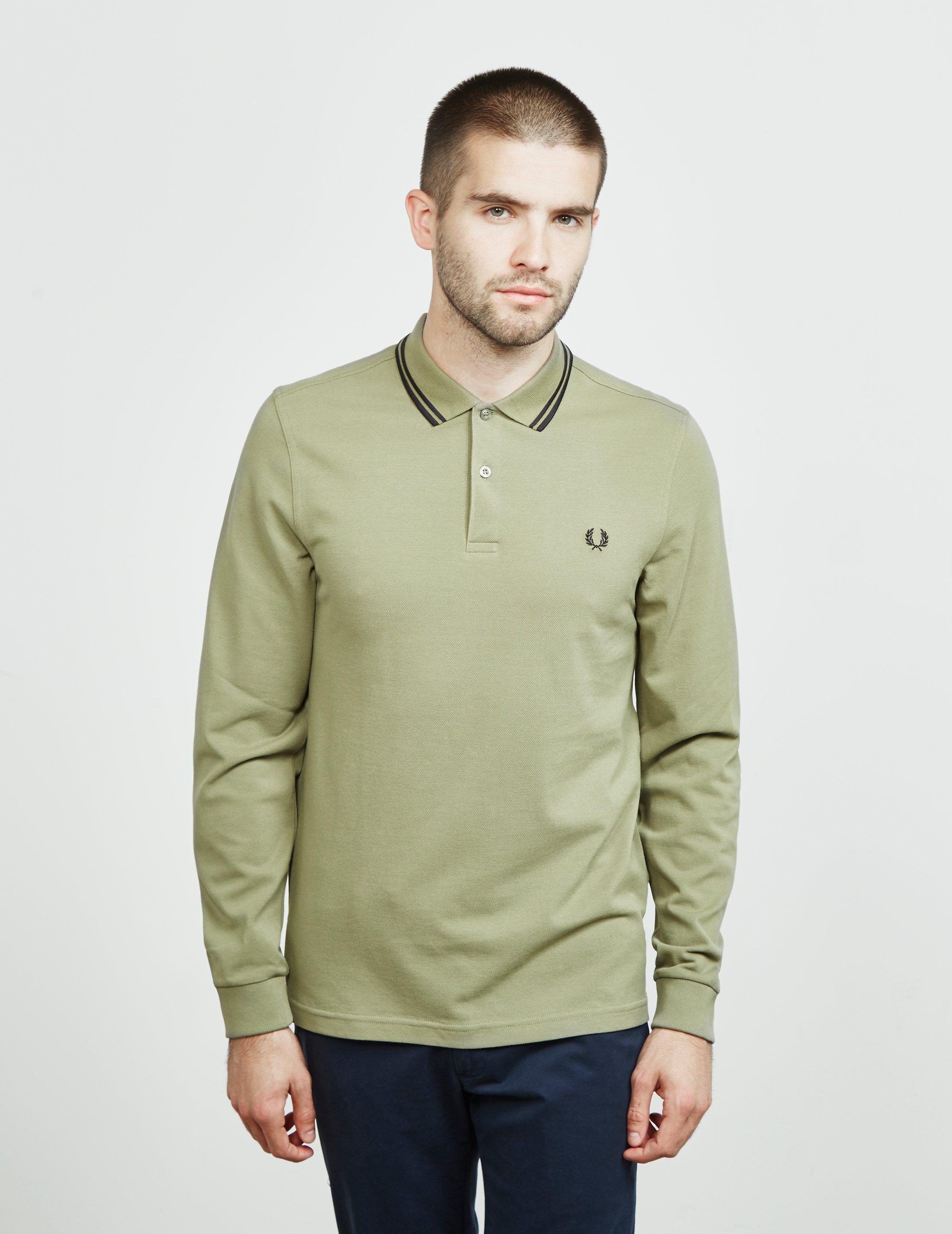 Fred Perry Cotton Long Sleeve Twin Tip Polo Shirt Olive/black in Green for  Men - Lyst