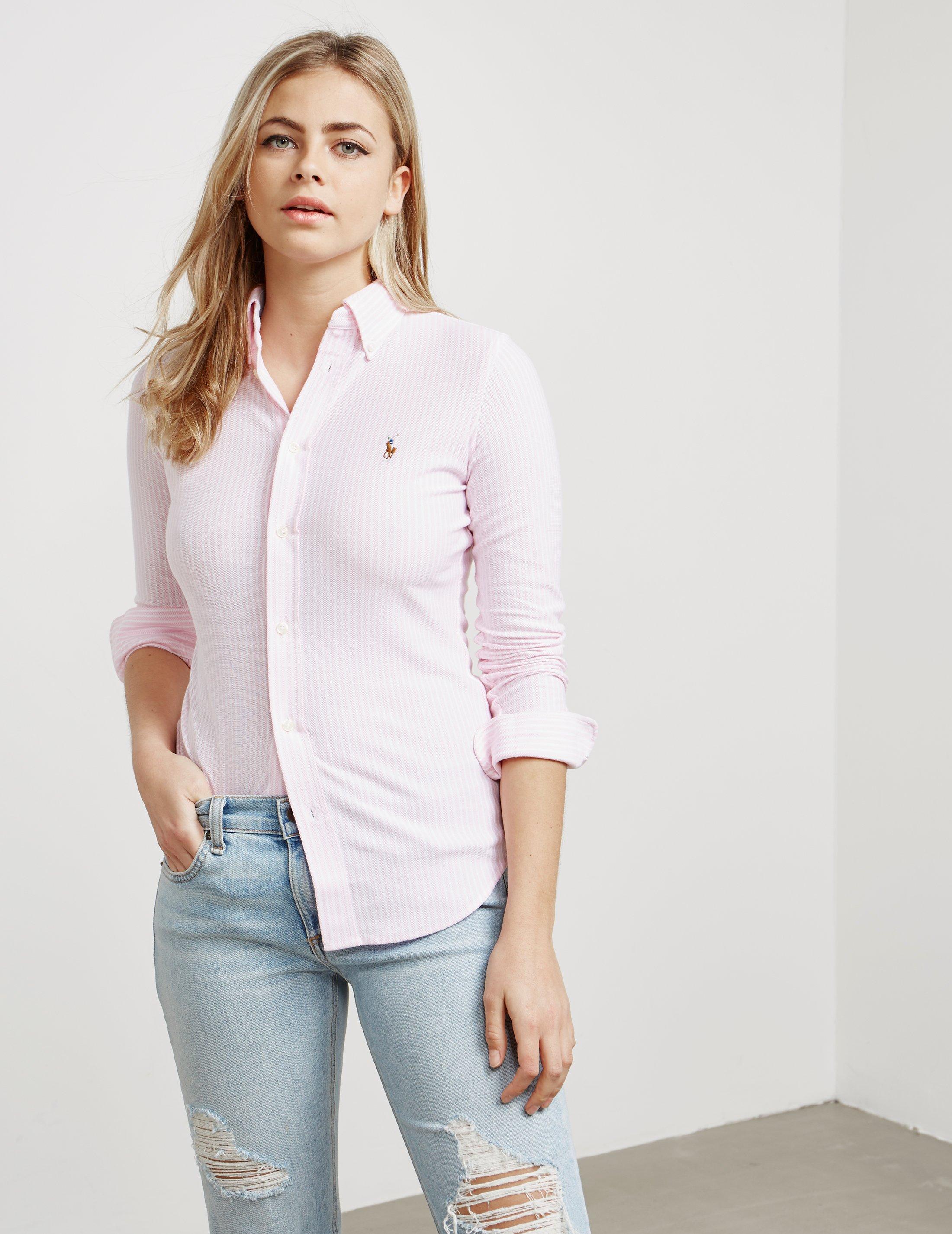 Polo Ralph Lauren Cotton Womens Heidi Long Sleeve Shirt Pink/white - Lyst