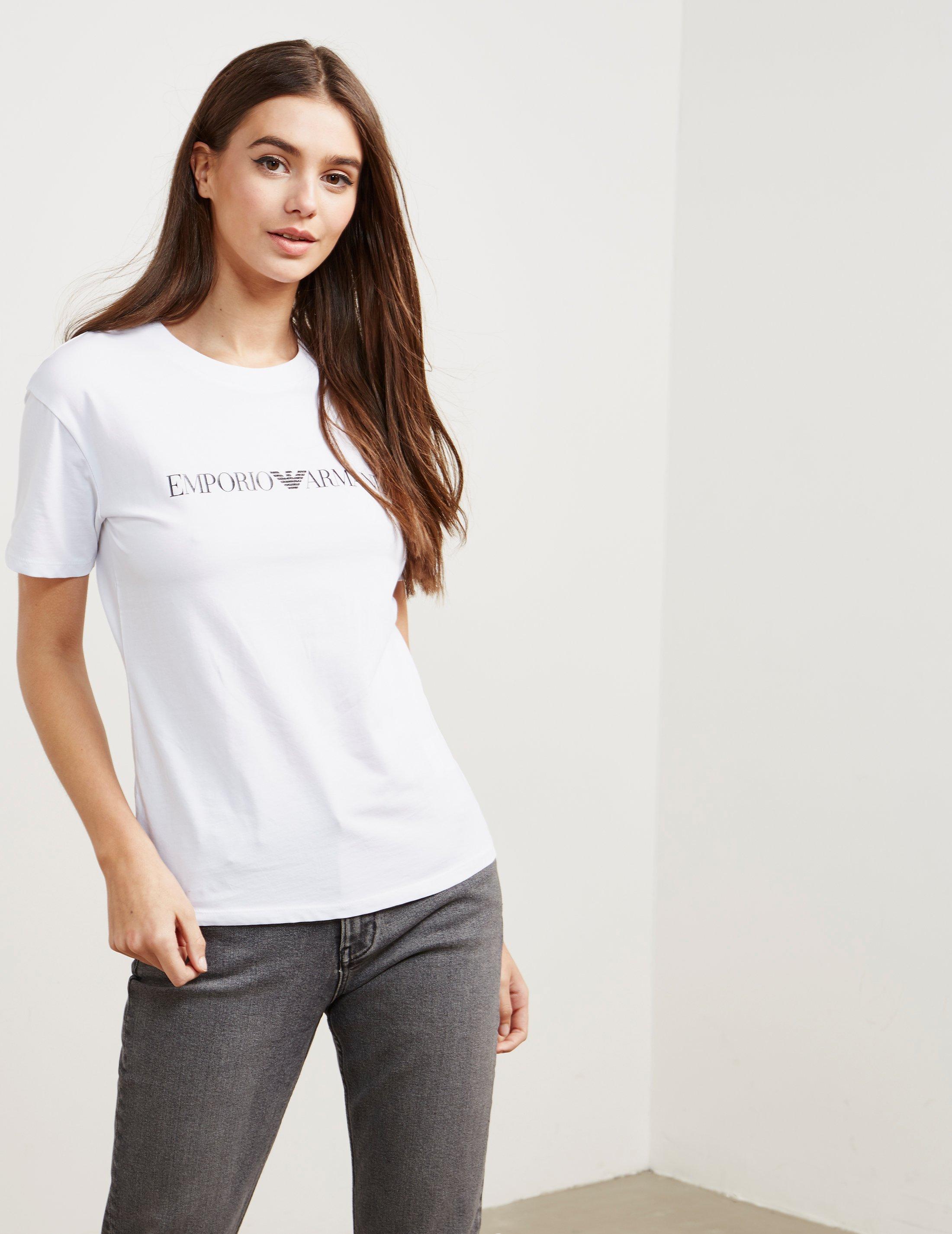 Emporio Armani Cotton Womens Logo Short Sleeve T-shirt White/white - Lyst