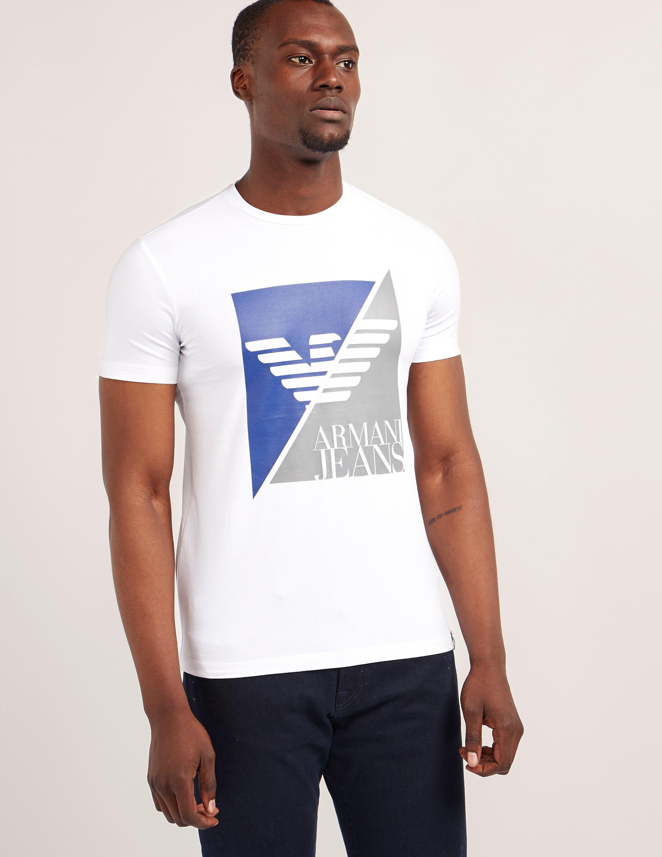 Armani Jeans Denim Sliced Eagle Logo Short Sleeve T-shirt White for Men -
