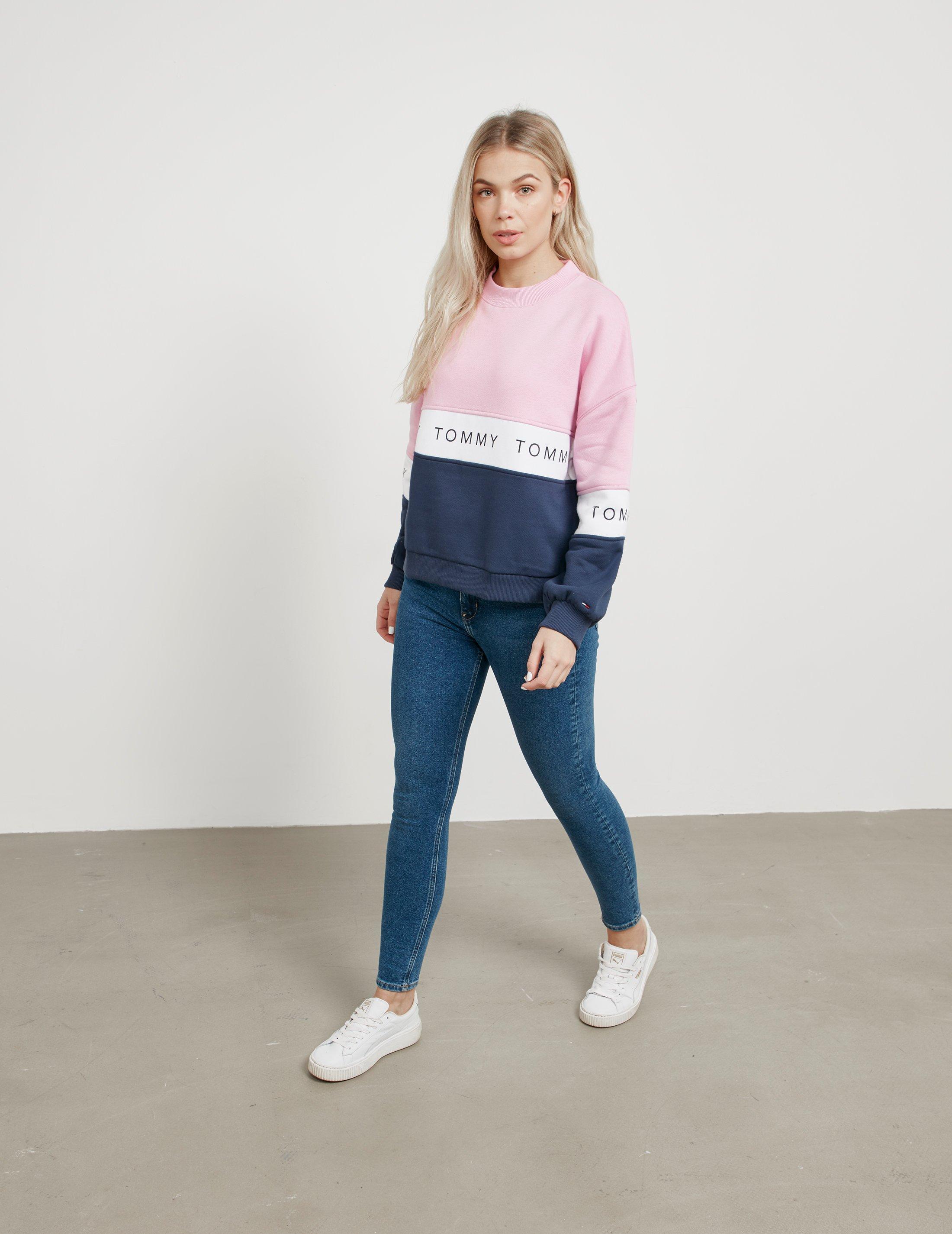 Tommy Hilfiger Cotton Colour Block Sweatshirt Pink | Lyst