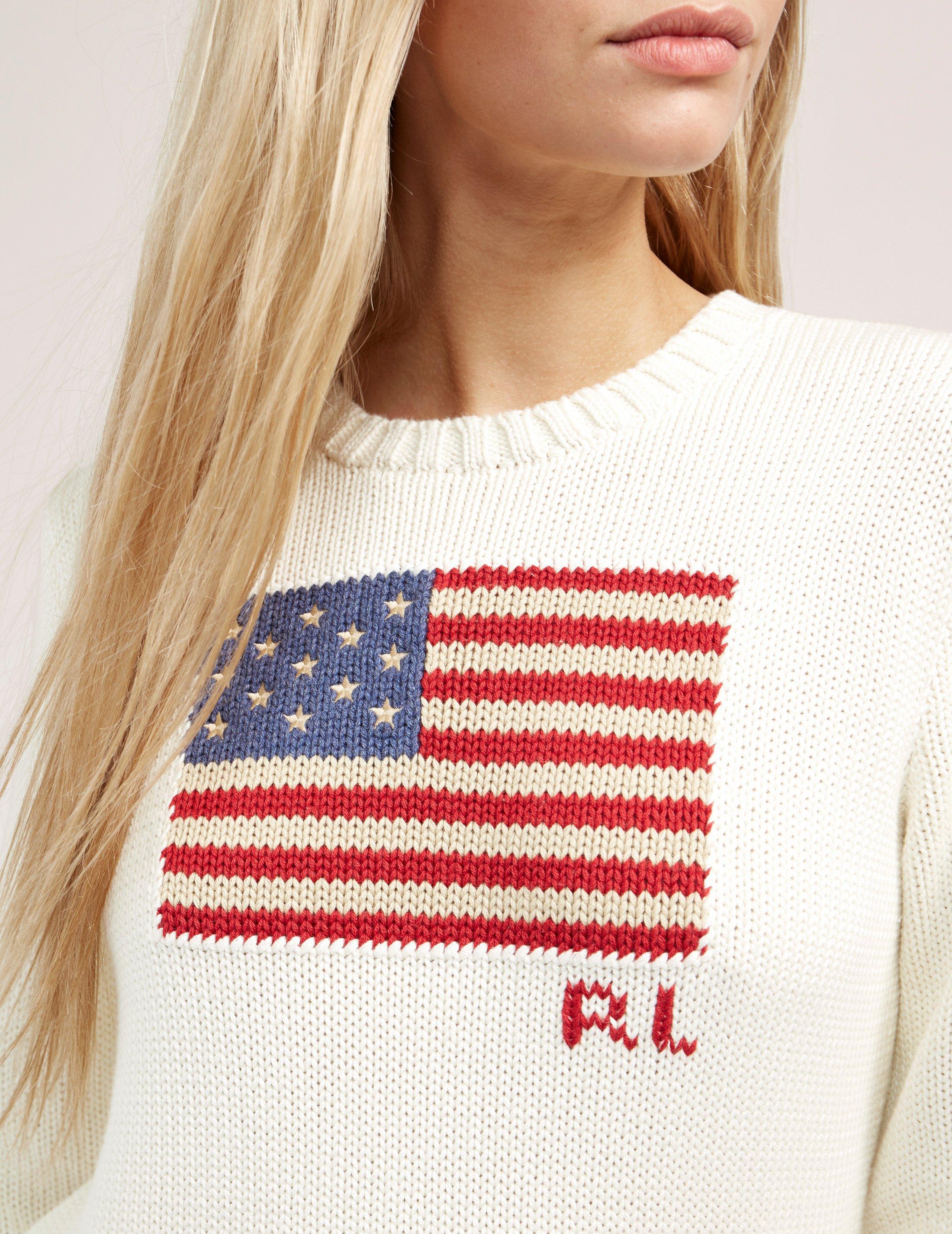 Polo Ralph Lauren Womens Flag Knitted Jumper Cream in Natural | Lyst
