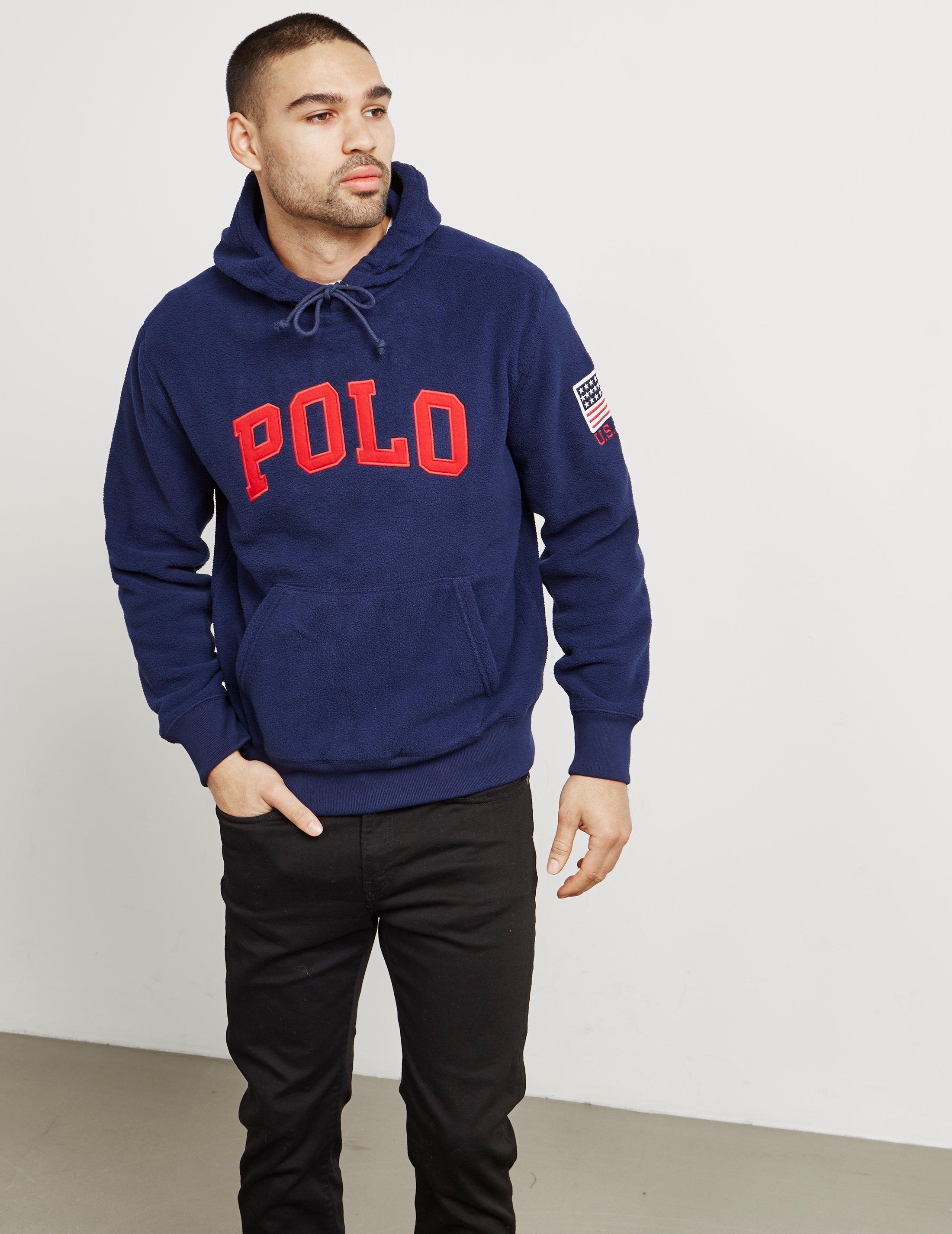 navy blue and red polo hoodie