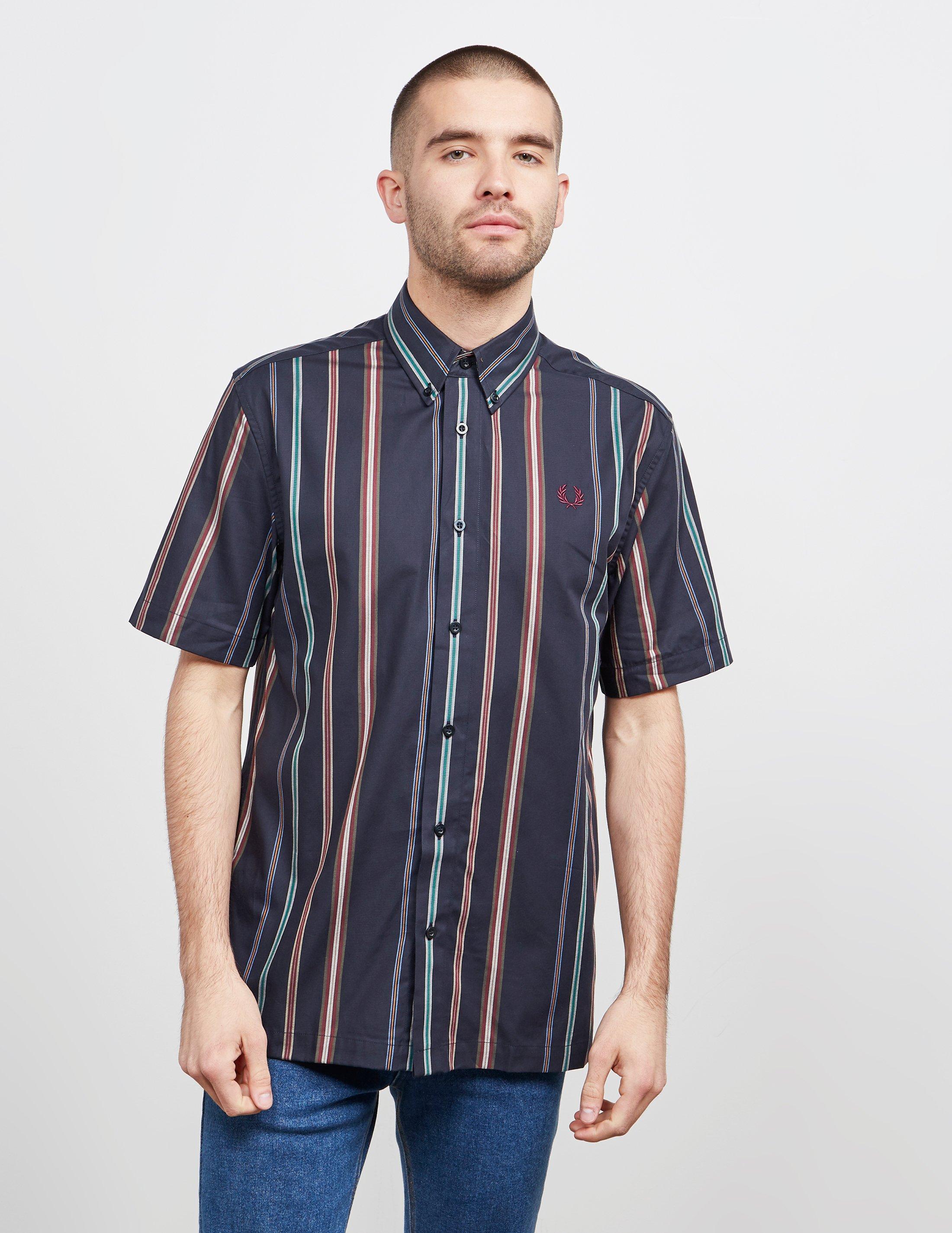 Fred Perry Cotton Stripe Short Sleeve Shirt Navy Blue for Men - Lyst