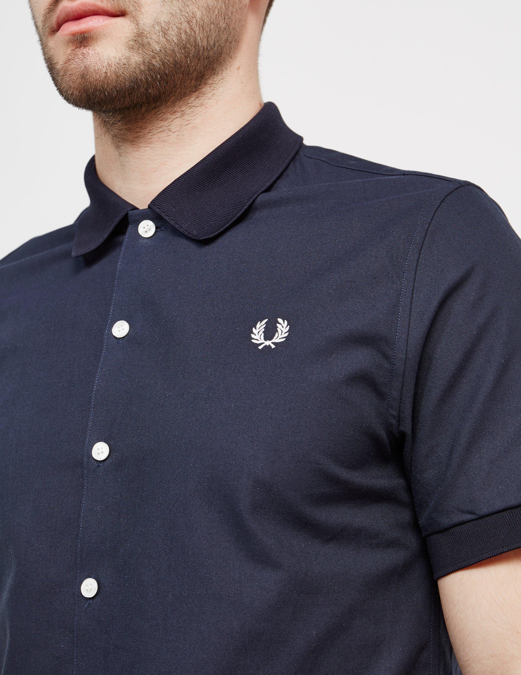 Fred perry knitted collar short sleeve oxford shirt sale