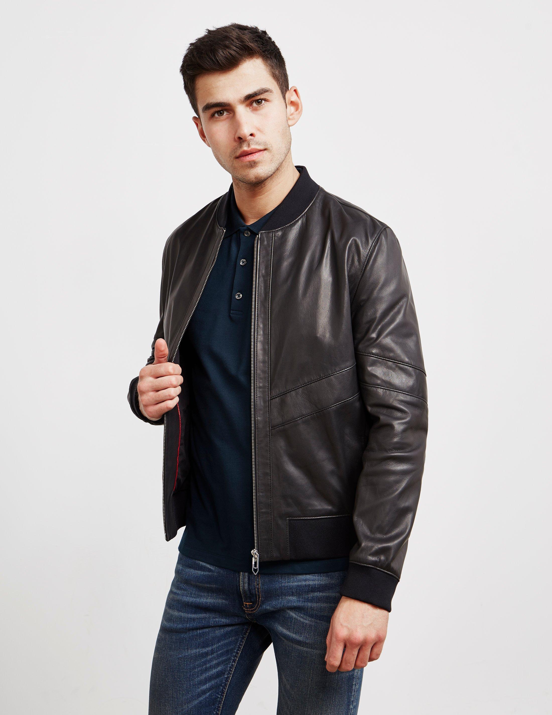 HUGO Lachlan Leather Jacket Black for Men | Lyst UK