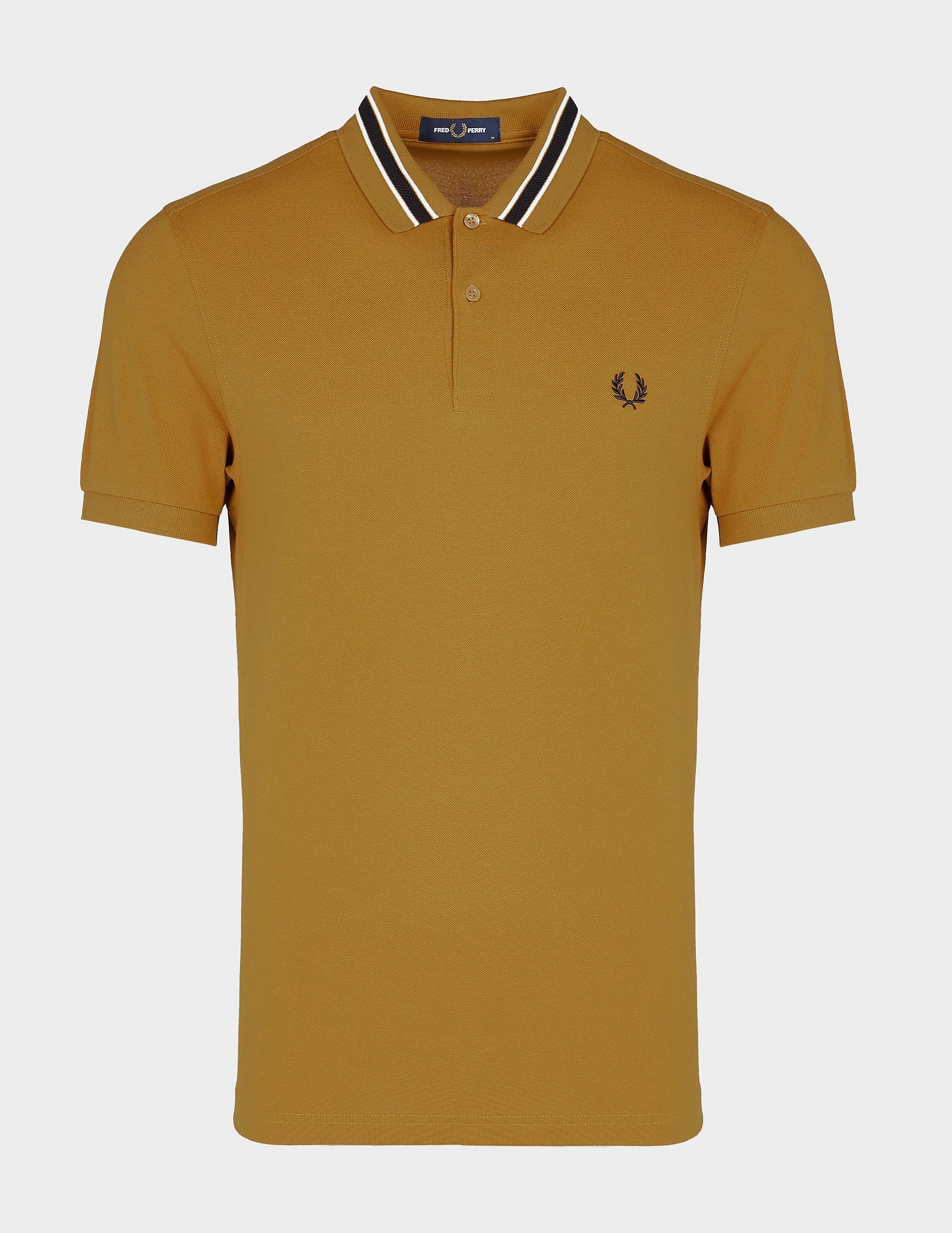 fred perry yellow tramline tipped polo shirt brown for men