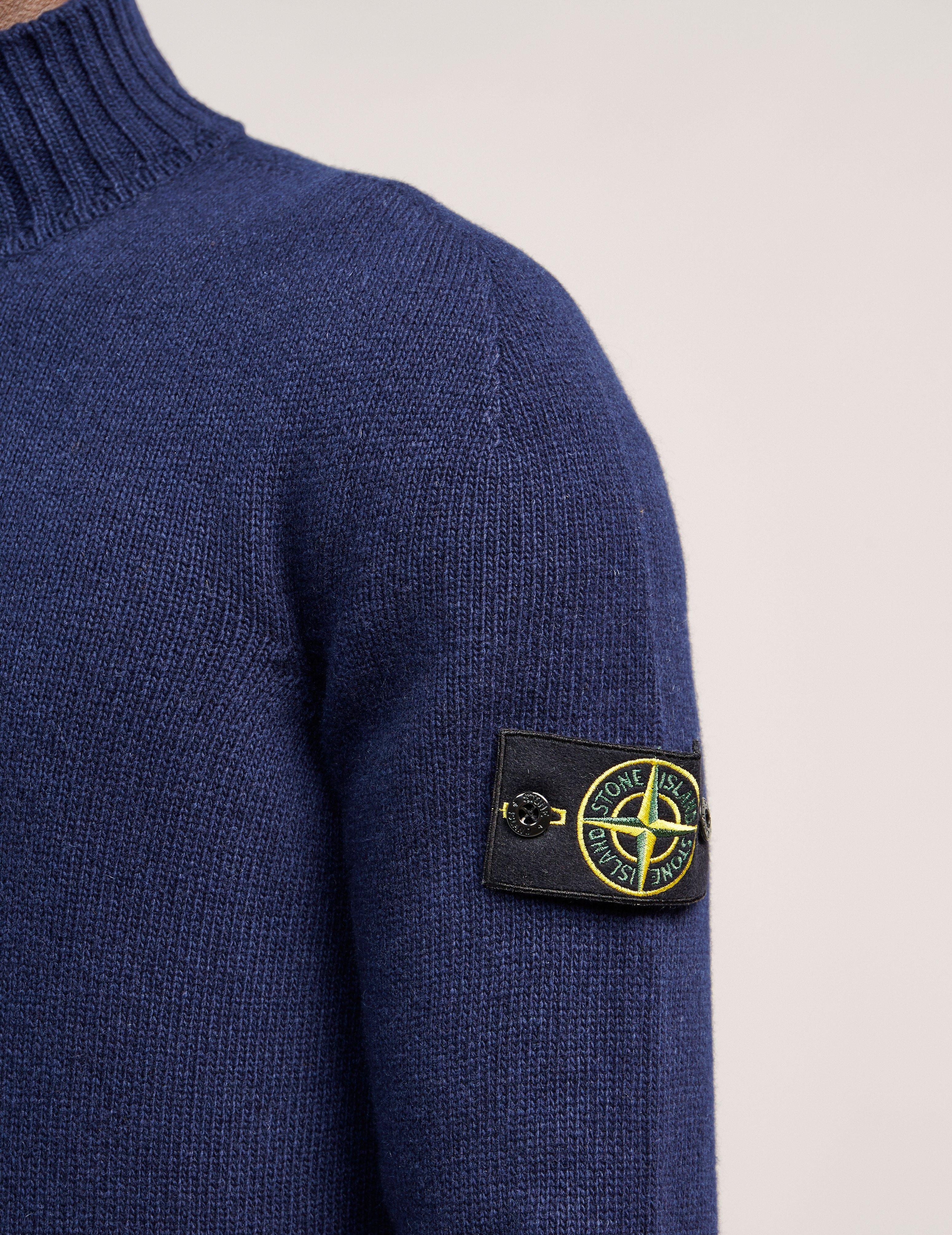 Wool Mens Tipped Half Zip Knit Blue 