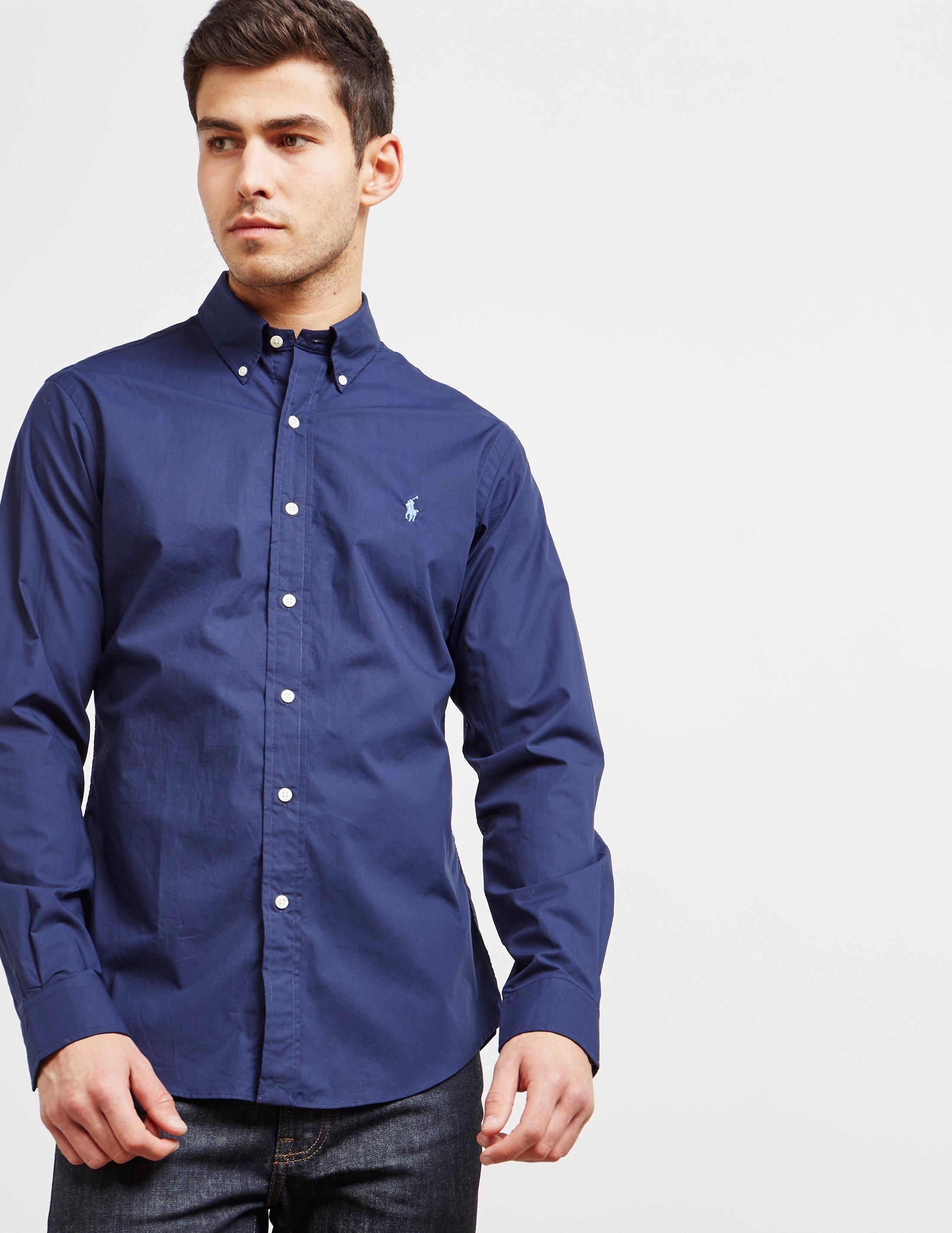 Polo Ralph Lauren Cotton Long Sleeve Shirt Navy Blue for Men | Lyst