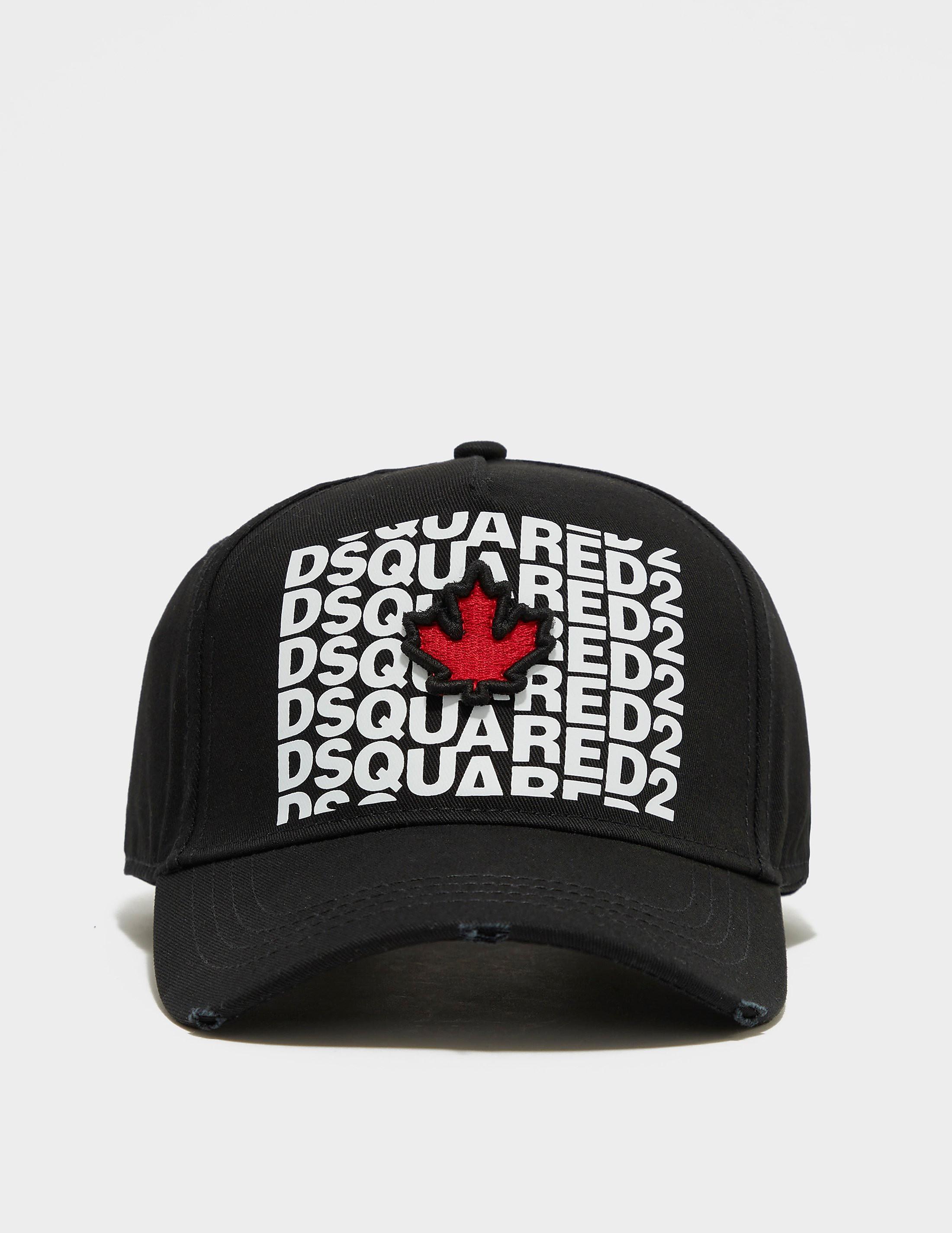DSquared² Text Maple Leaf Cap in Black 