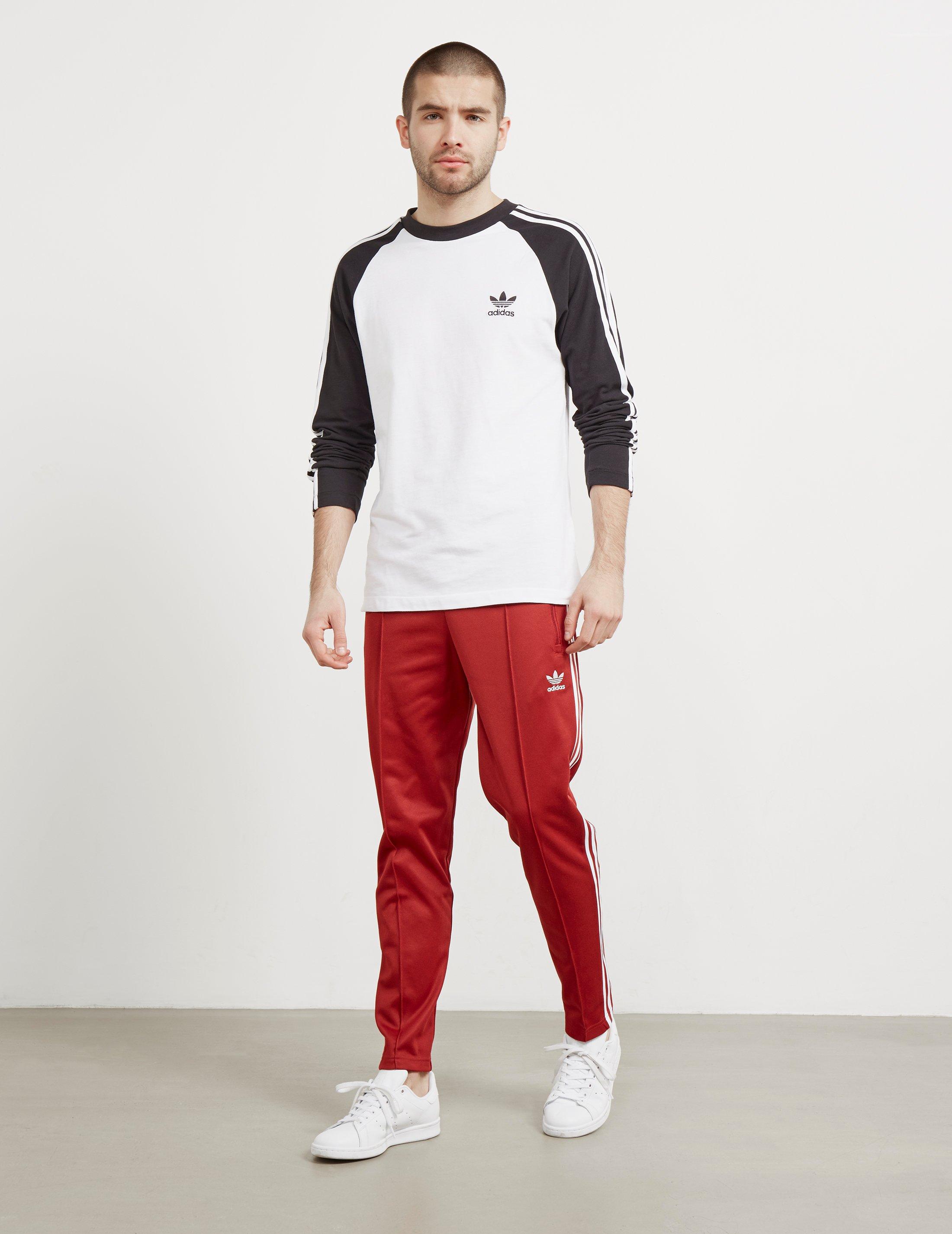 Adidas Originals Cotton Mens Beckenbauer Cuffed Track Pants Red