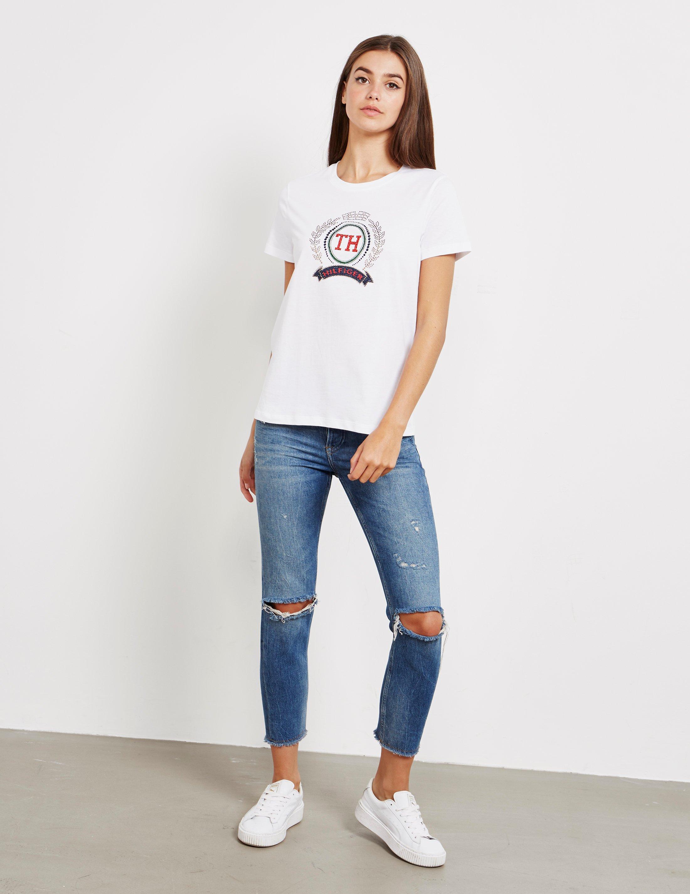 Tommy Hilfiger Cotton Womens Rhinestone Short Sleeve T-shirt - Online  Exclusive White | Lyst