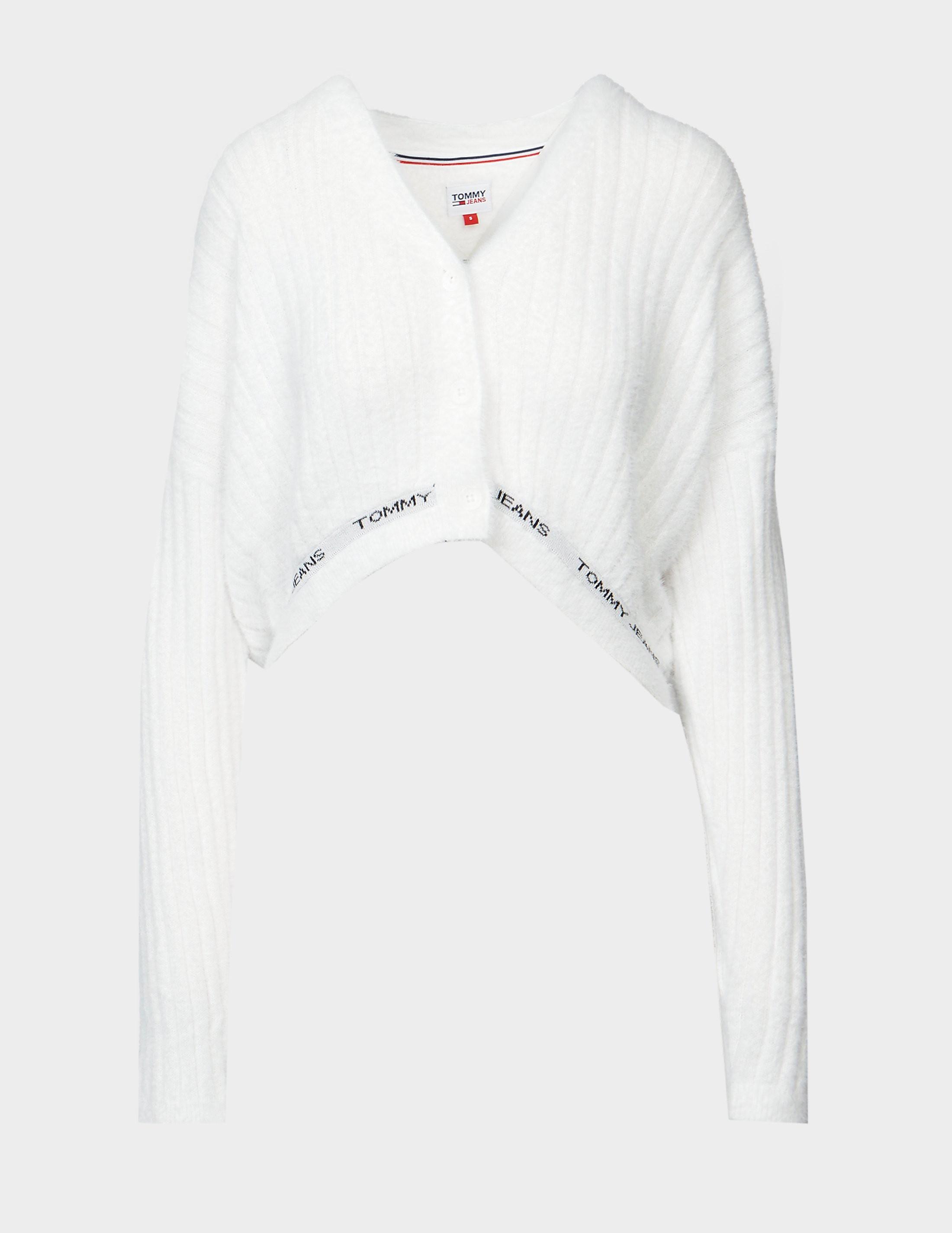 Tommy Hilfiger Cropped Furry Cardigan in White | Lyst