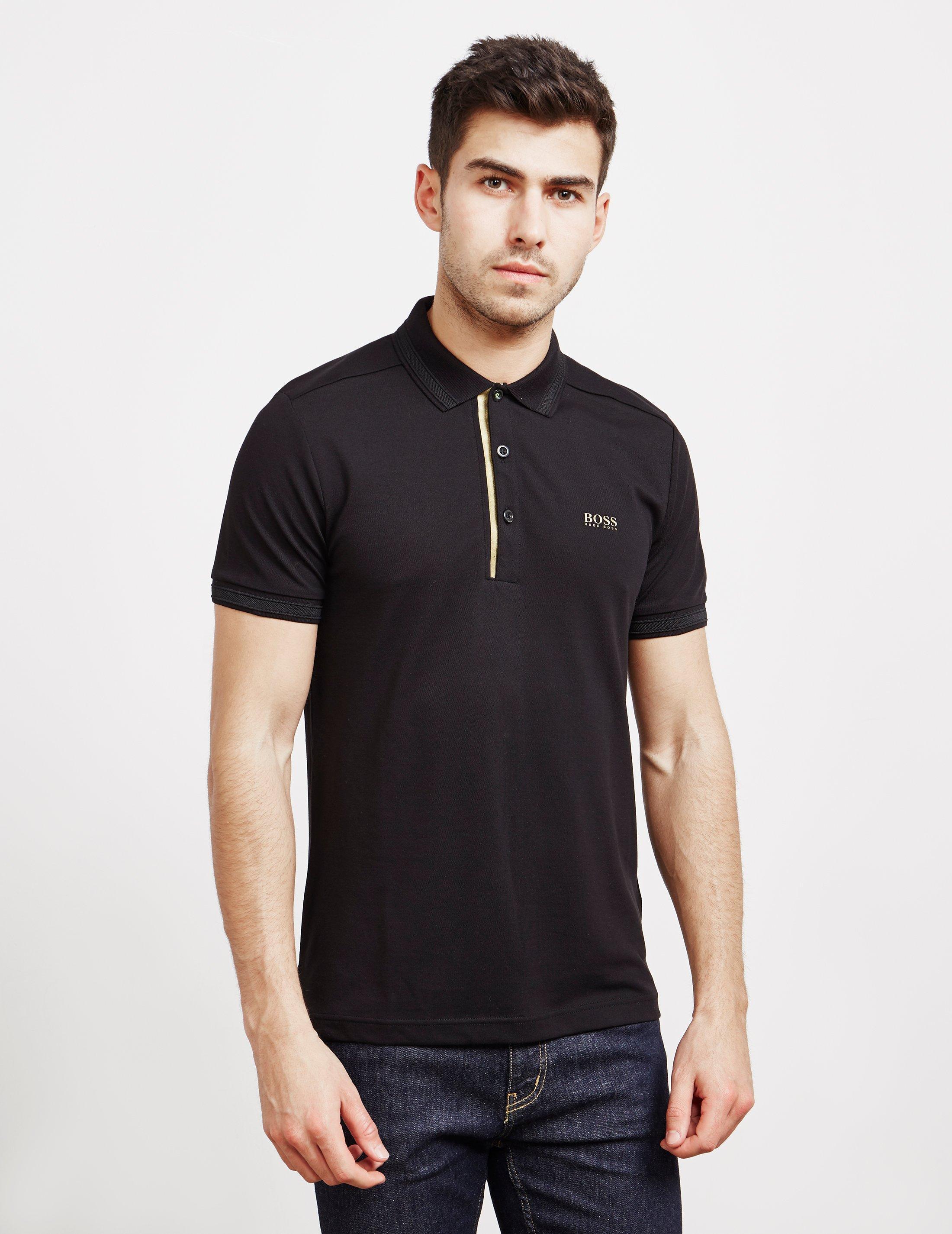 BOSS by HUGO BOSS Gold Placket Short Sleeve Polo Shirt Black for Men | Lyst