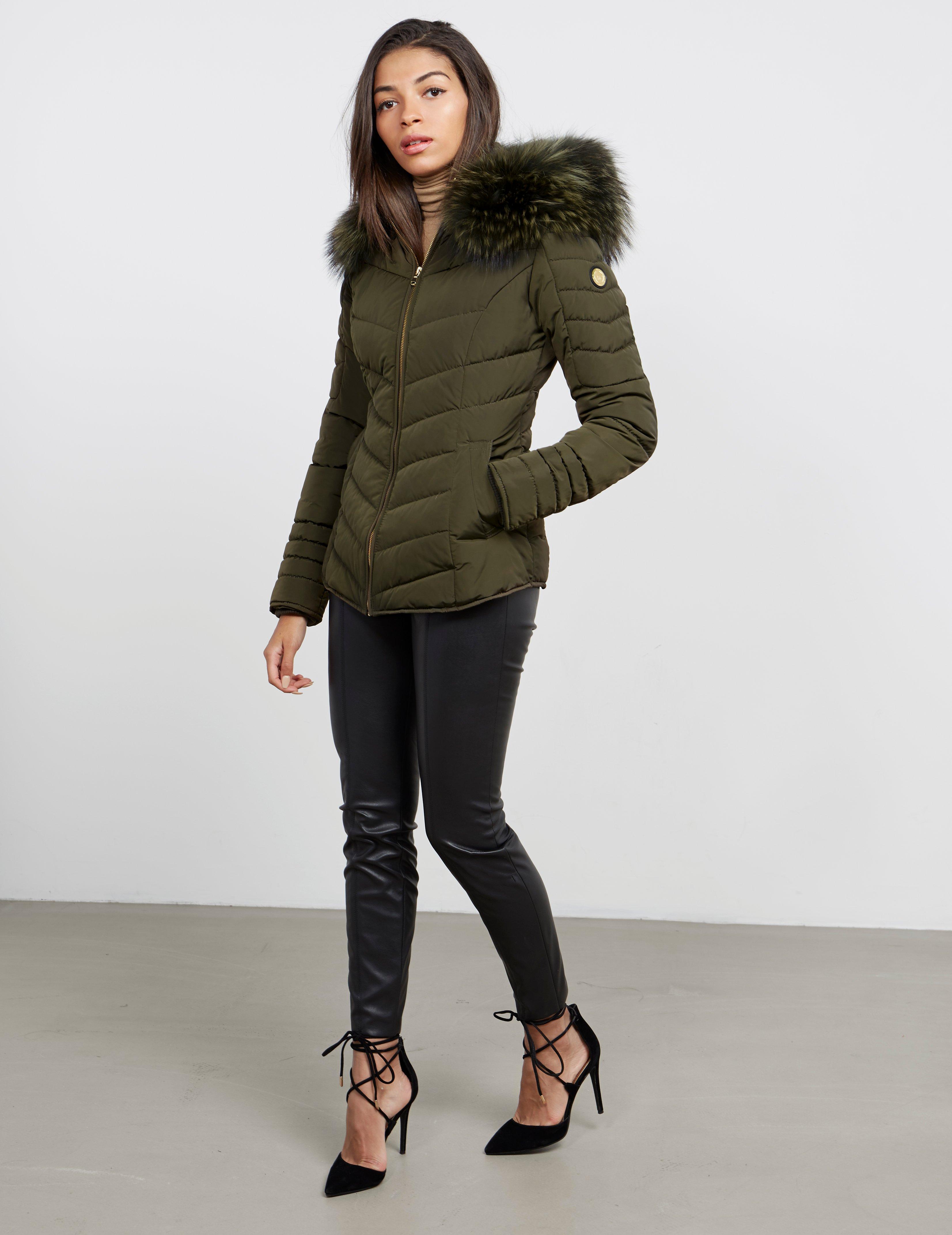 black leather jacket with white fur inside