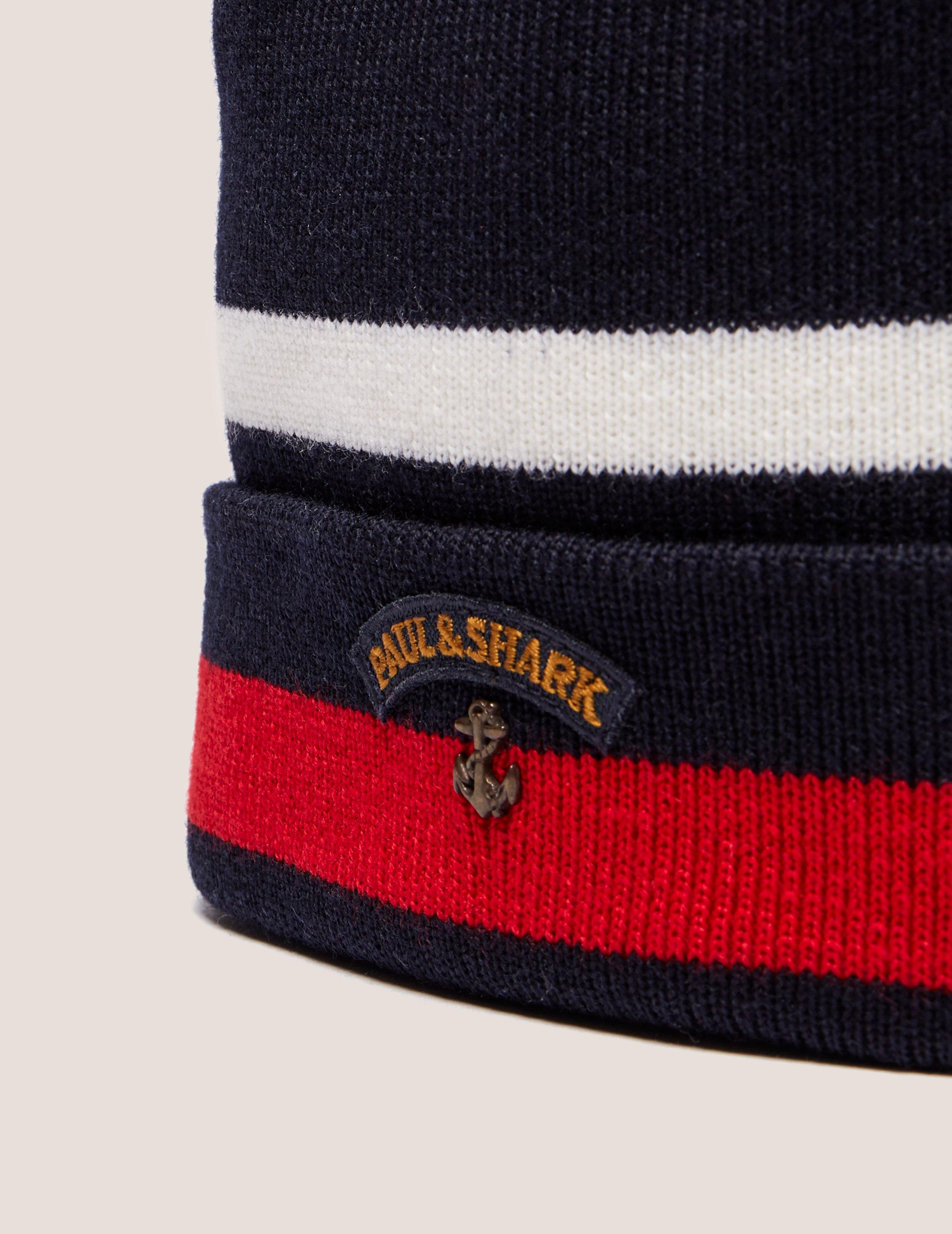 Paul \u0026 Shark Mens Stripe Beanie Navy 