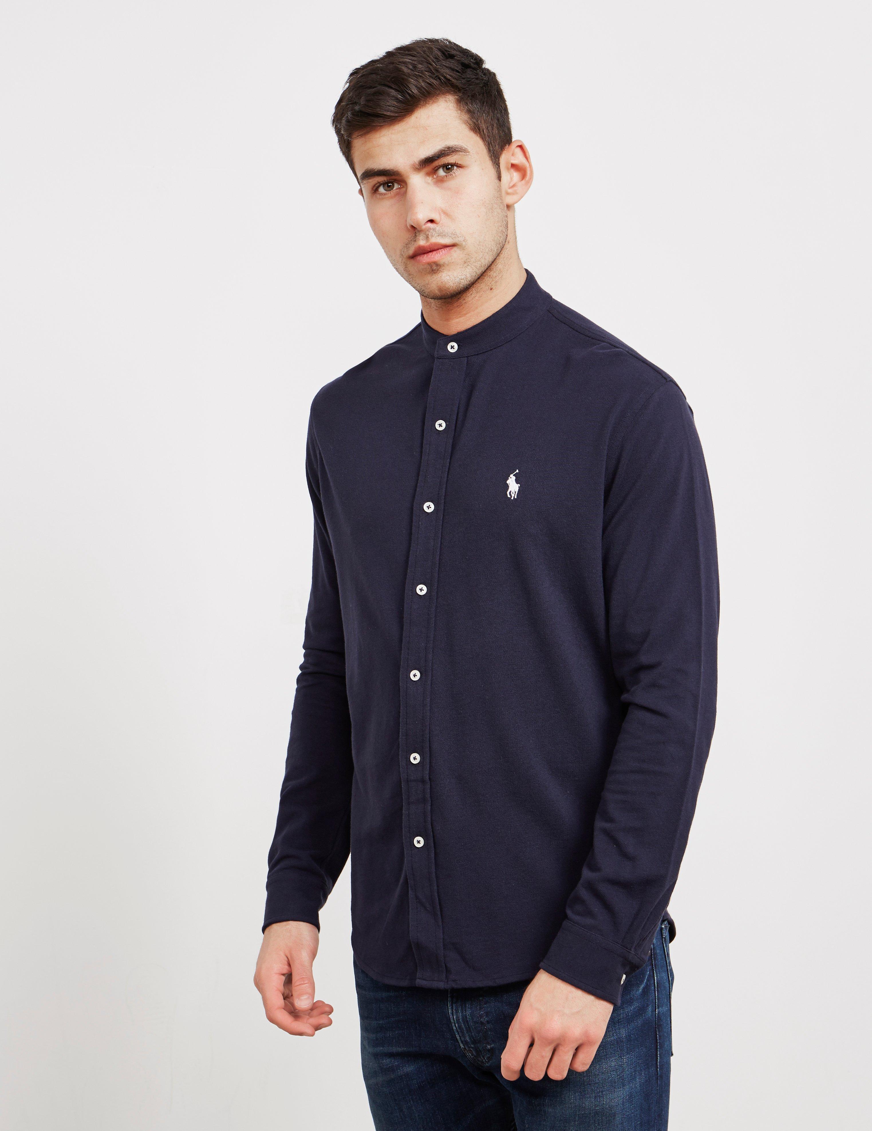 Polo Ralph Lauren Grandad Collar Long Sleeve Shirt Navy Blue for Men | Lyst