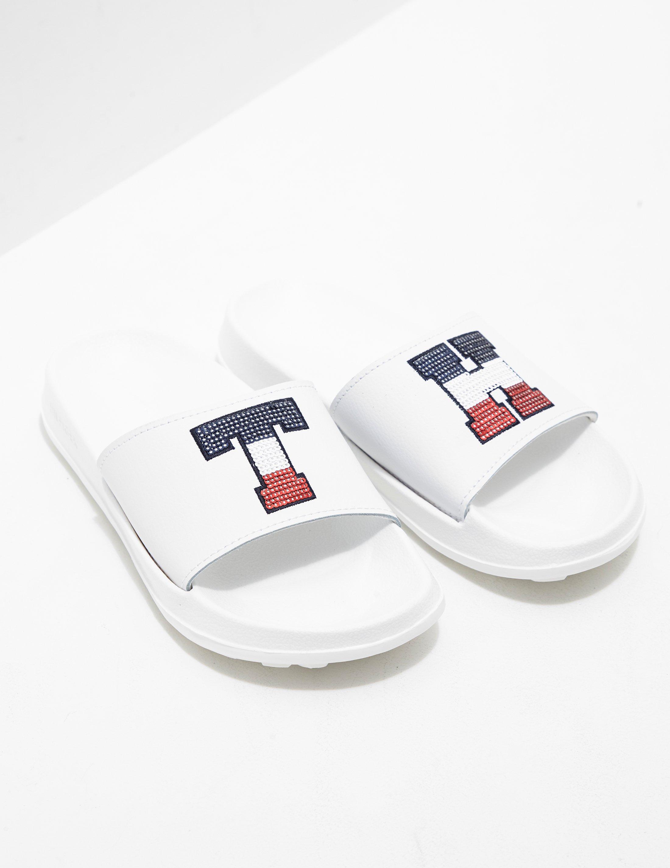Tommy Hilfiger Synthetic Womens Sequin Slides Women's White - Lyst