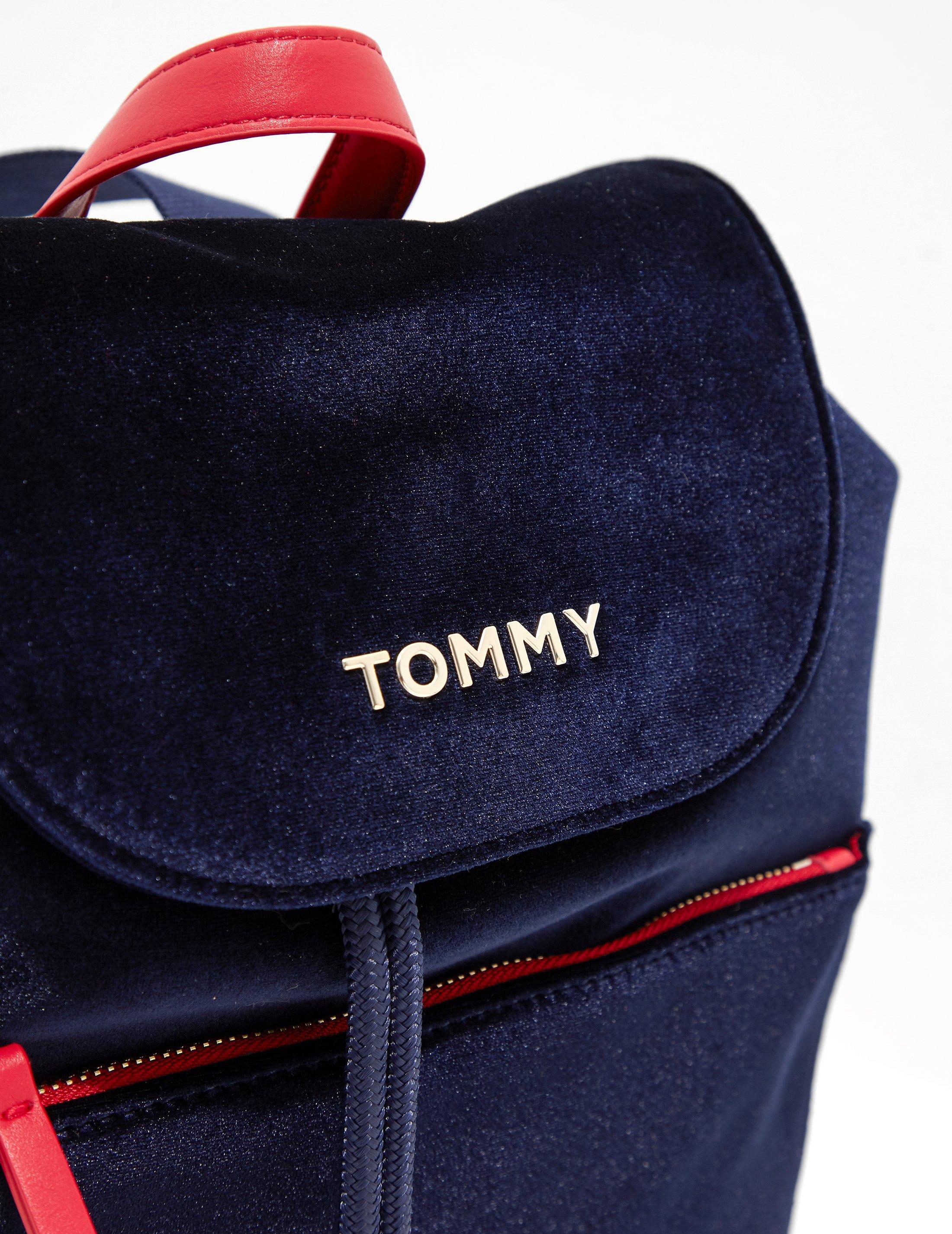 Tommy Hilfiger Womens Cool Tommy Velvet Backpack Navy Blue Lyst