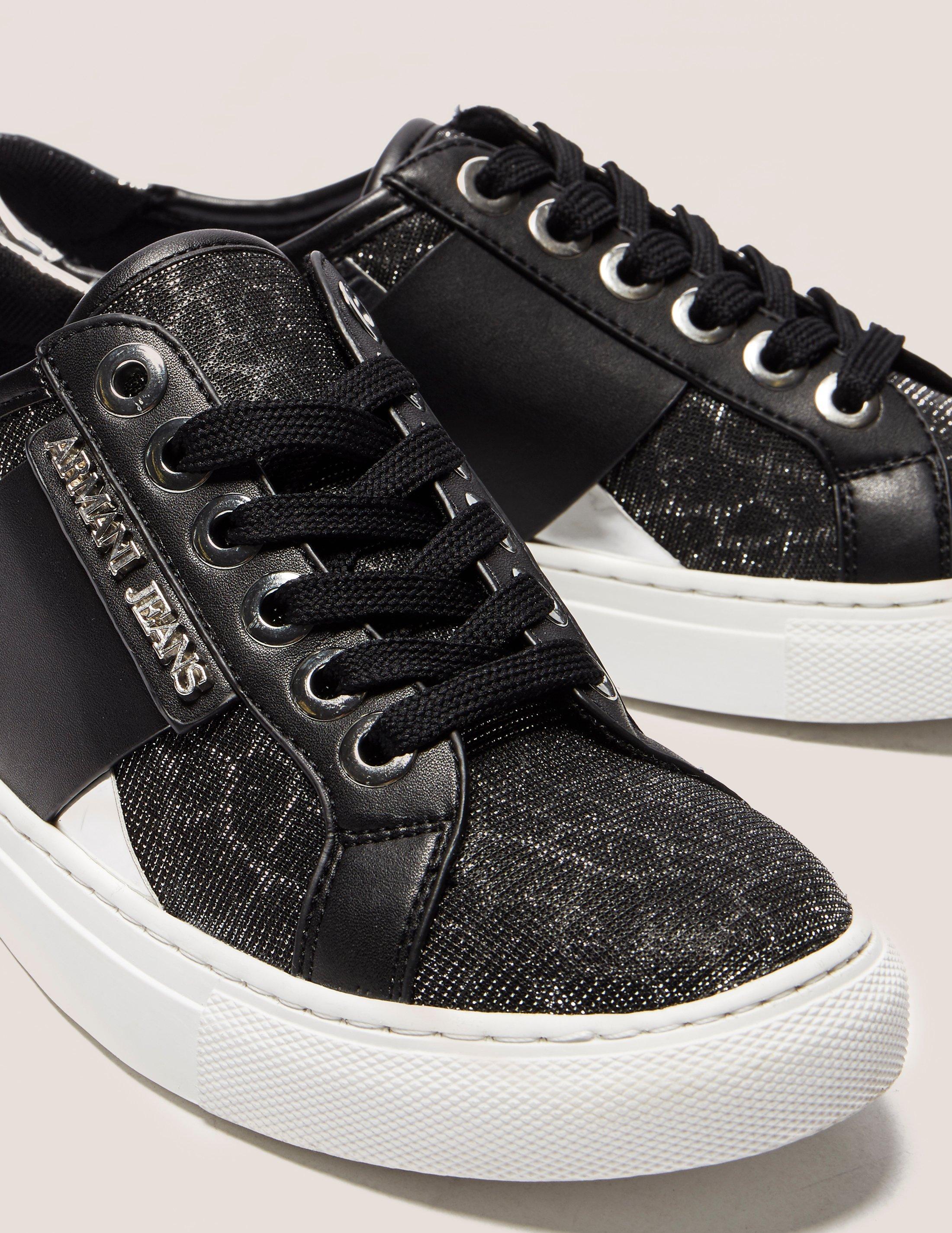 Armani Jeans Denim Glitter Trainer in Black Lyst