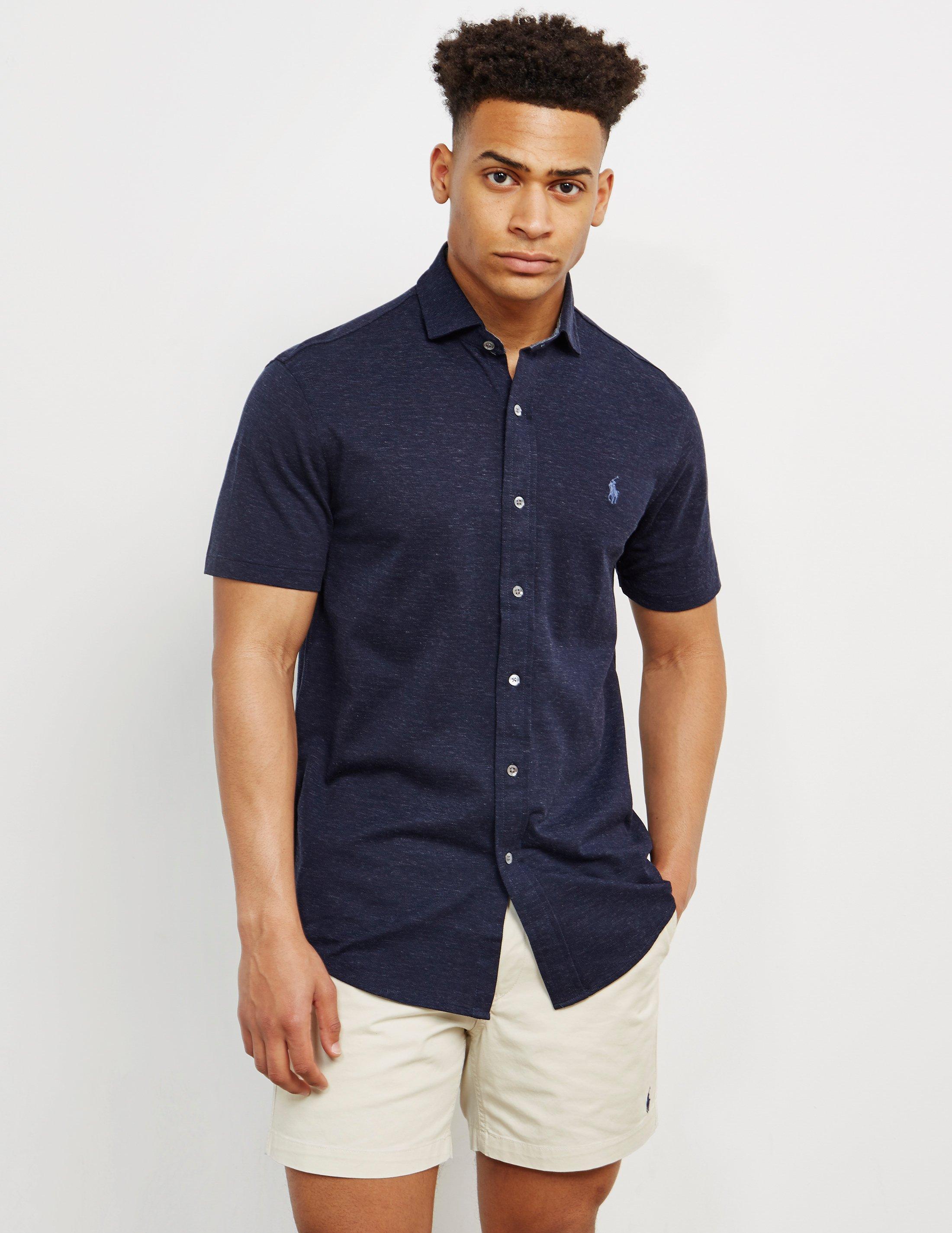 ralph lauren navy short sleeve shirt