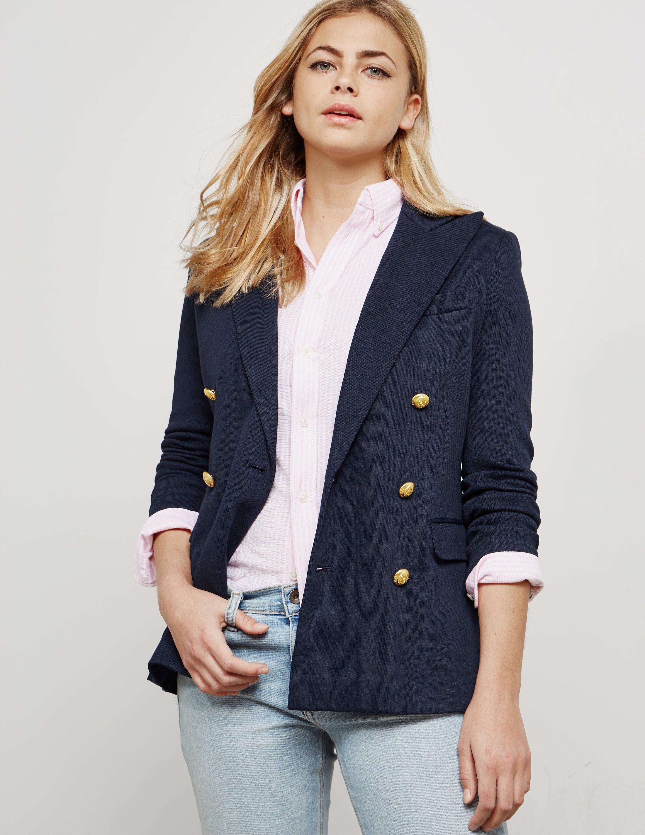 Polo Ralph Lauren Cotton Womens Knitted Double Button Blazer Navy Blue |  Lyst