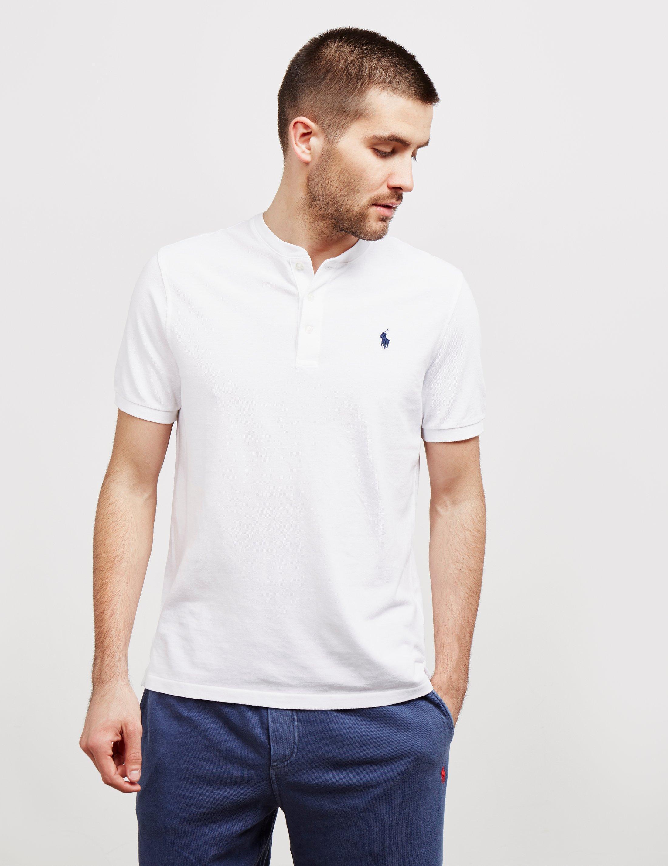 white short sleeve grandad collar shirt